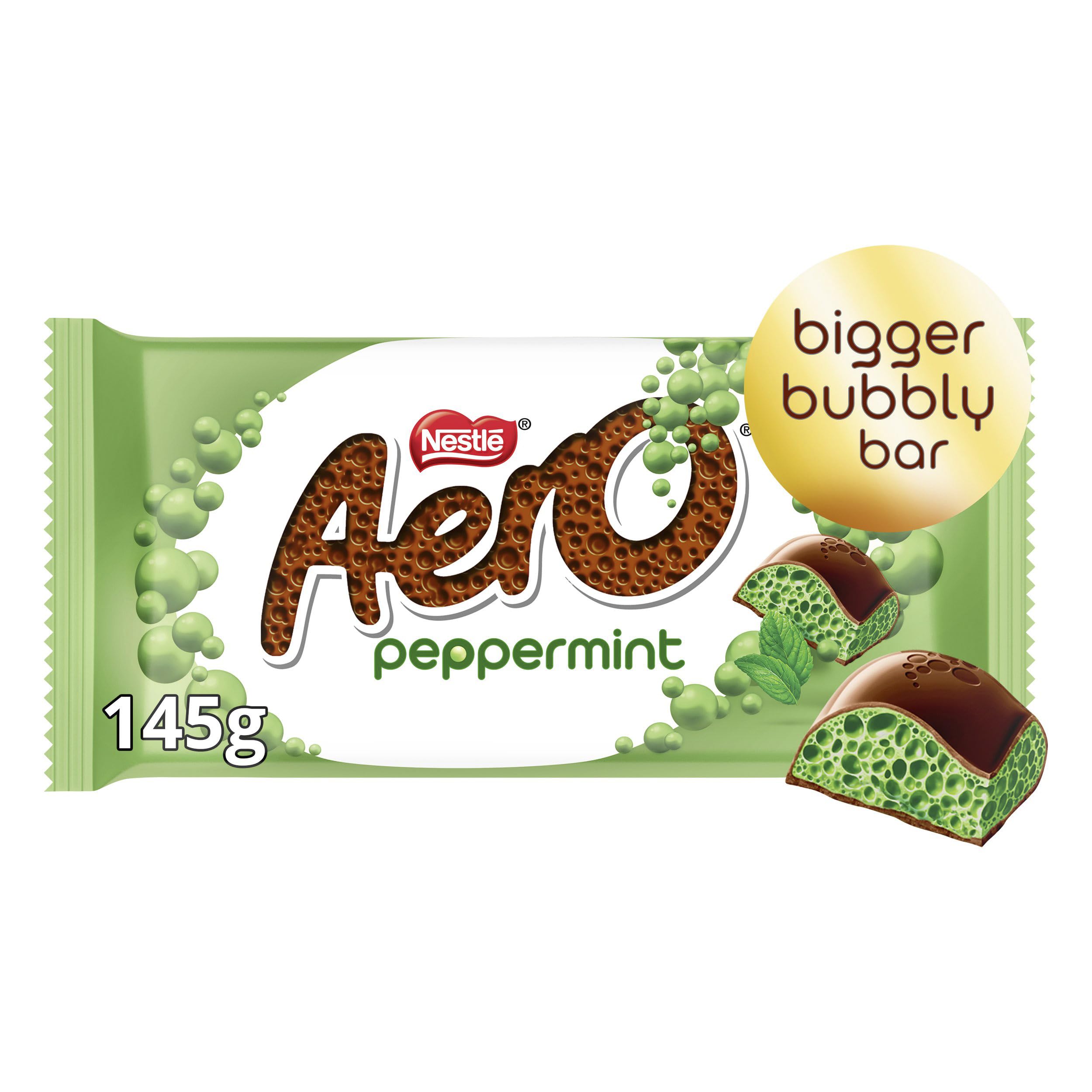 Aero Peppermint Sharing Block Chocolate Bar - Milk Chocolate with Mint Flavouring | 145g