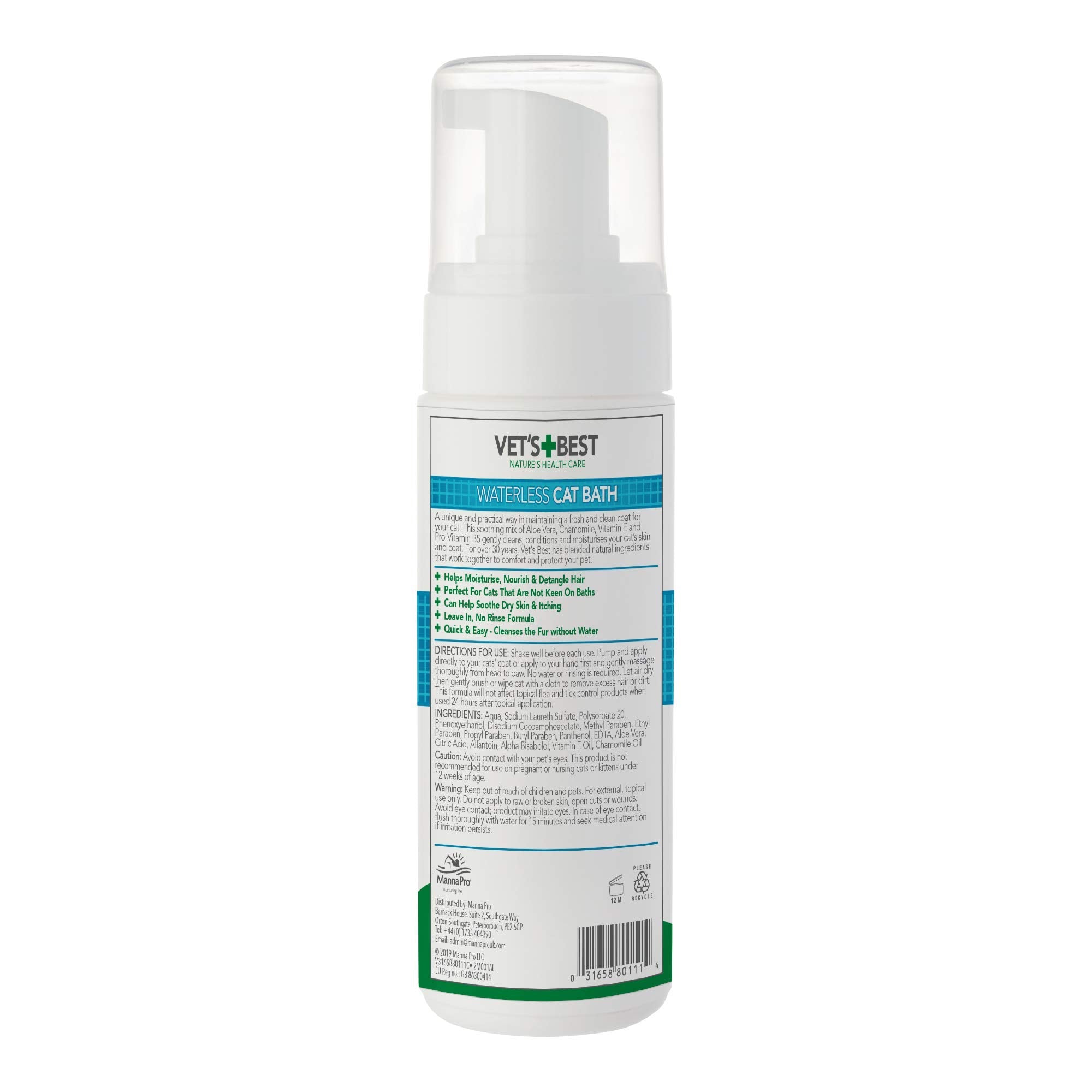 Vet's Best Natural Waterless Cat Bath No Rinse Dry Shampoo for Cats, 150ml 2