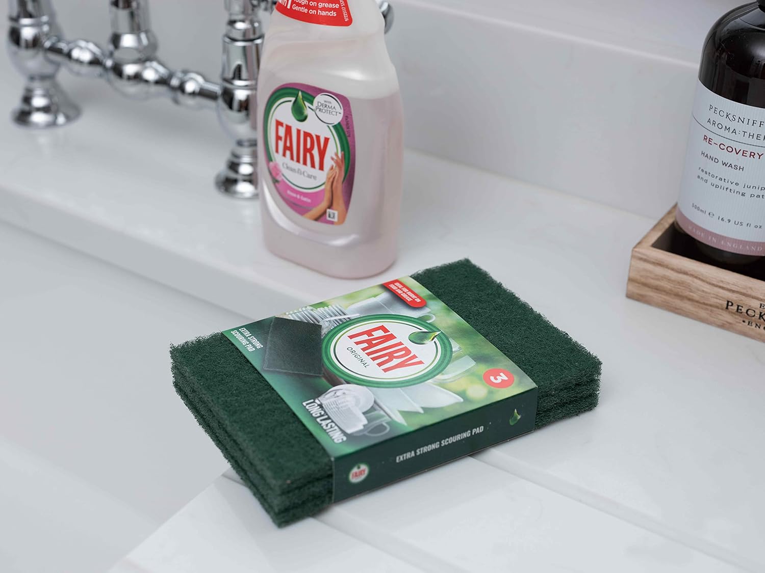 Addis Fairy Original Extra Strong Scourer Pads, Pack of 3, Mixed Colours (Green, Black & Red)