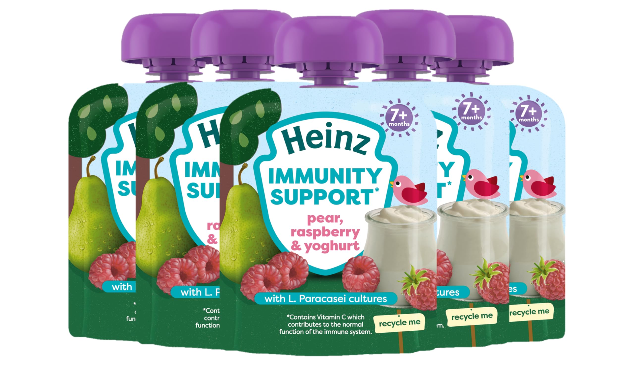 HEINZ Baby Food Pear, Raspberry & Yoghurt Immunity Support Pouch | 6 x 85g 1