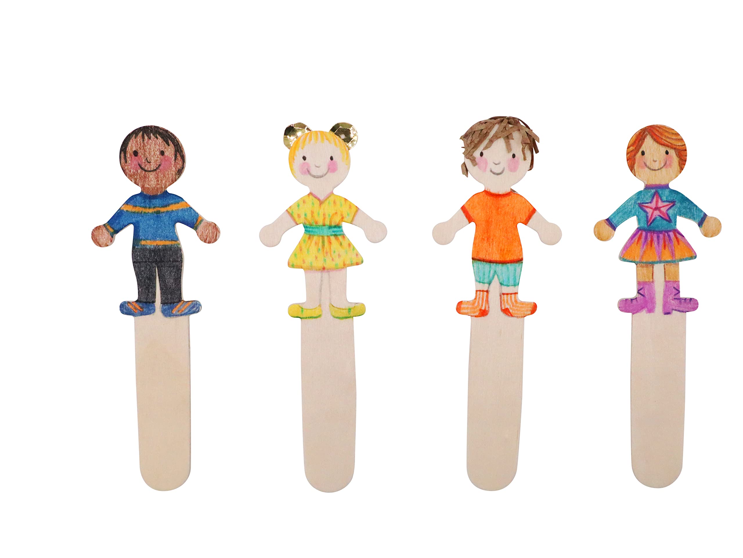 Craftplay Wooden People Craft Sticks - Pack of 10 (5 Boys, 5 Girls) | 6cm x 4.5cm