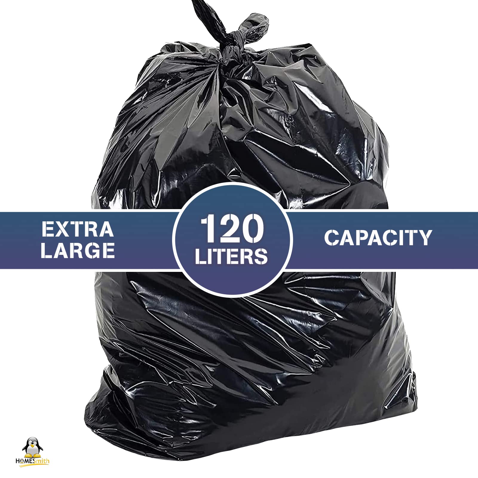 HomeSmith Extra Large Extra Heavy Duty Refuse Sacks - 120L Capacity, Pack of 10 Black Bin Bags 2