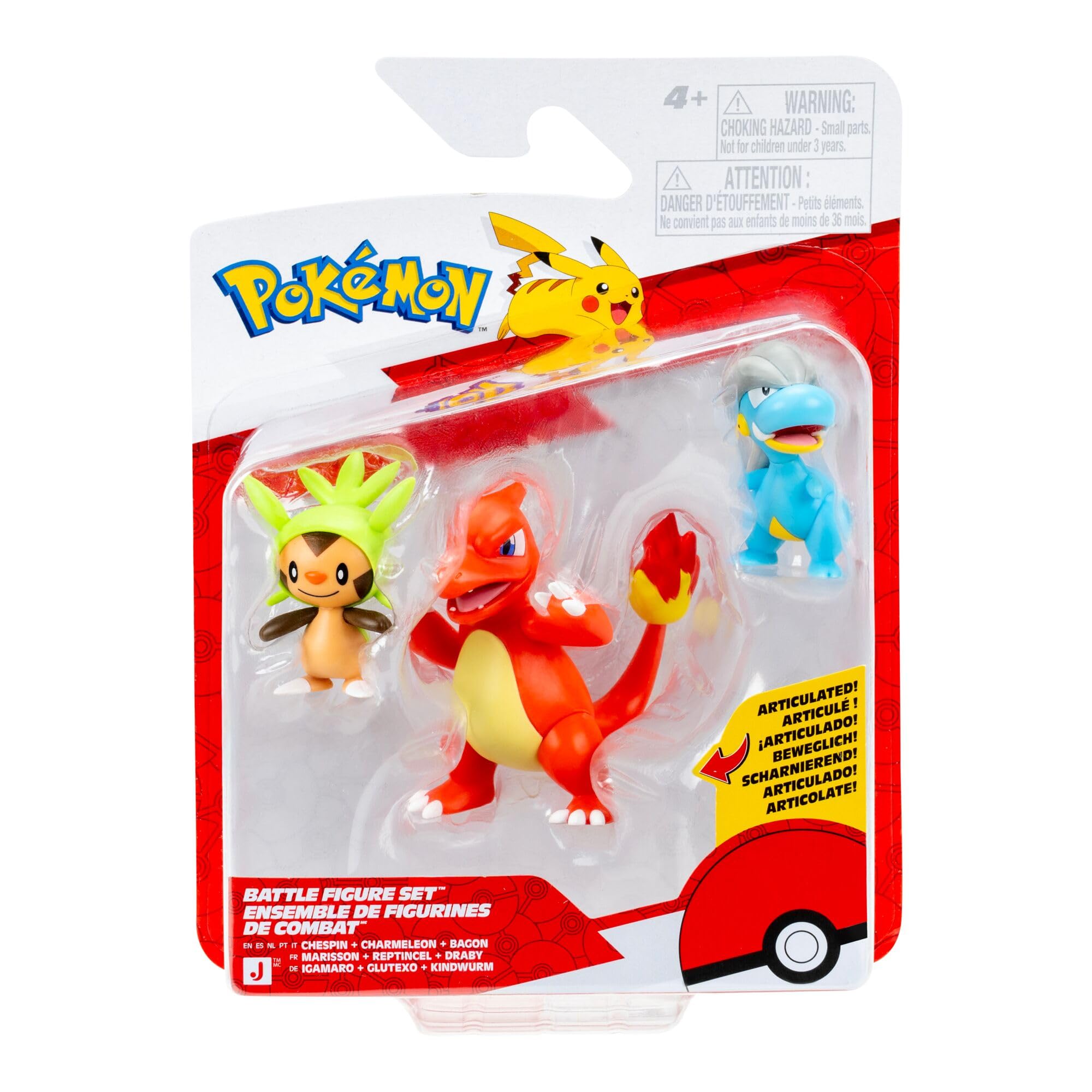 Pokémon Battle Figure 3 Pack - Chespin, Bagon, and Charmeleon | Classic Edition