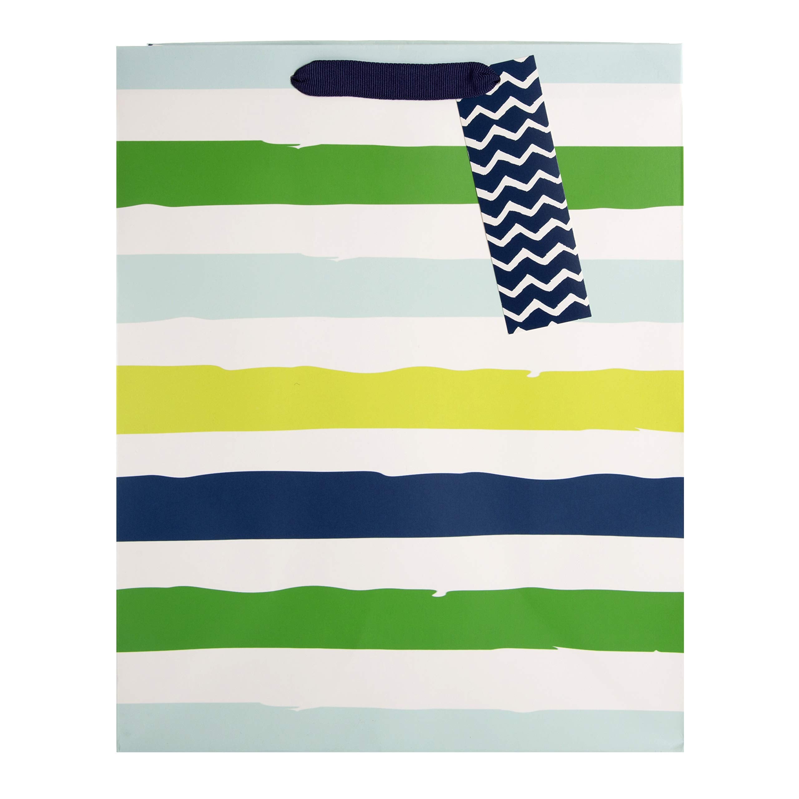 Hallmark Large Multi-Occasion Gift Bag - Blue and Green Striped Design | 33 cm x 26.5 cm x 14.6 cm