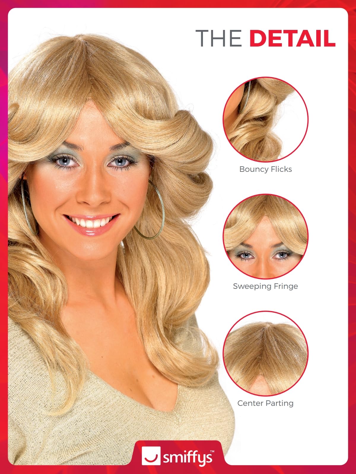 Smiffys 70s Disco Wig - Long Blonde Flick, Adult One Size