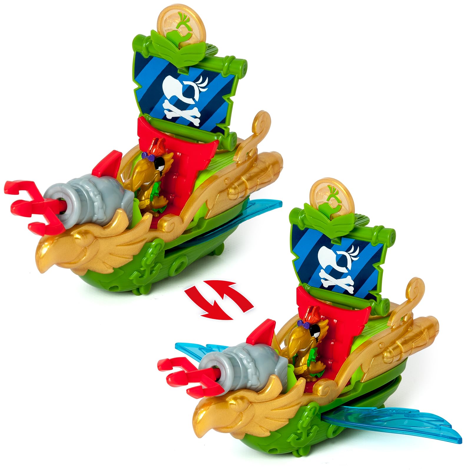PIRATIX ADVENTURE WORLD Sky Hunter Pirate Ship Playset | Flapping Wings | Fires Cannon | Includes Captain Wings Figure