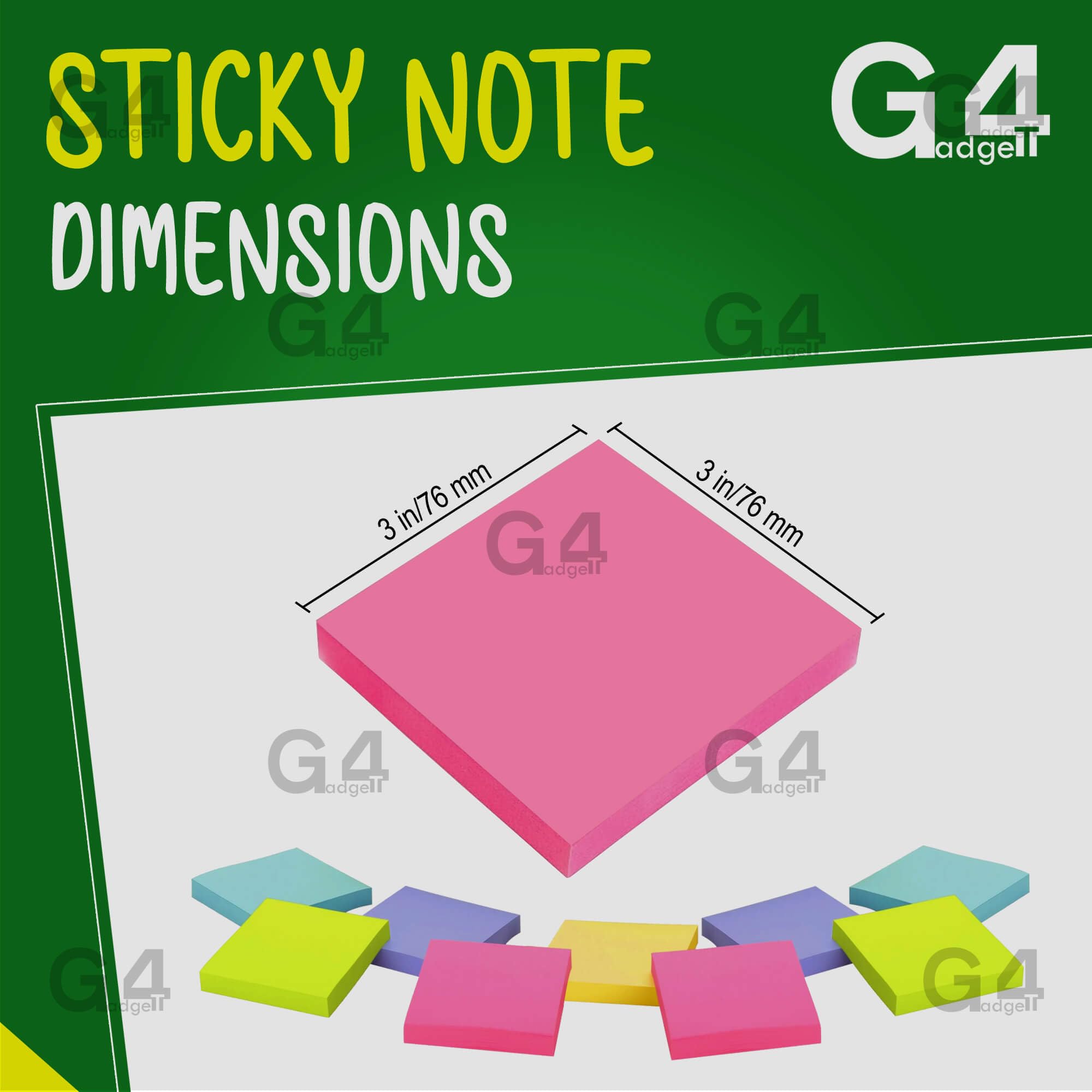 G4GADGET Sticky Notes Cube - 400 Sheets, 76x76mm, Neon Colors 3