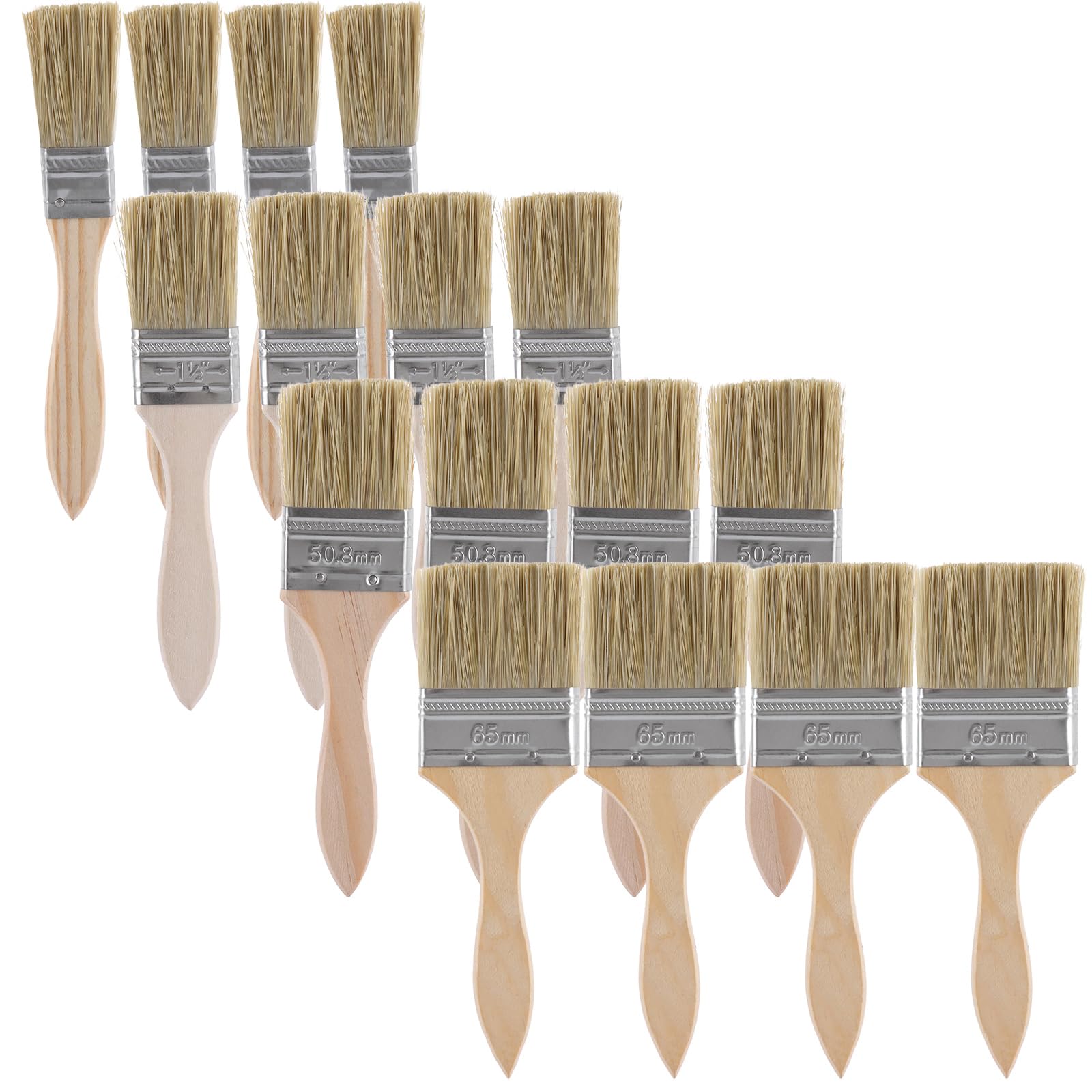 ASelected 20 Pcs Wooden Chip Paint Brushes - 4 Assorted Sizes (1" to 2.5") | Smooth Handles | Durable Bristles 1