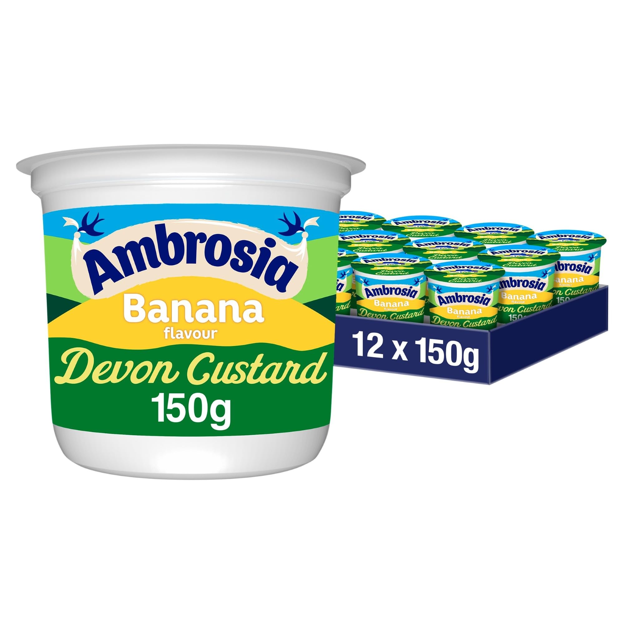 Ambrosia Banana Flavour Devon Custard Pots, Creamy Ready-to-Eat Dessert, 12 x 150g Pots 1