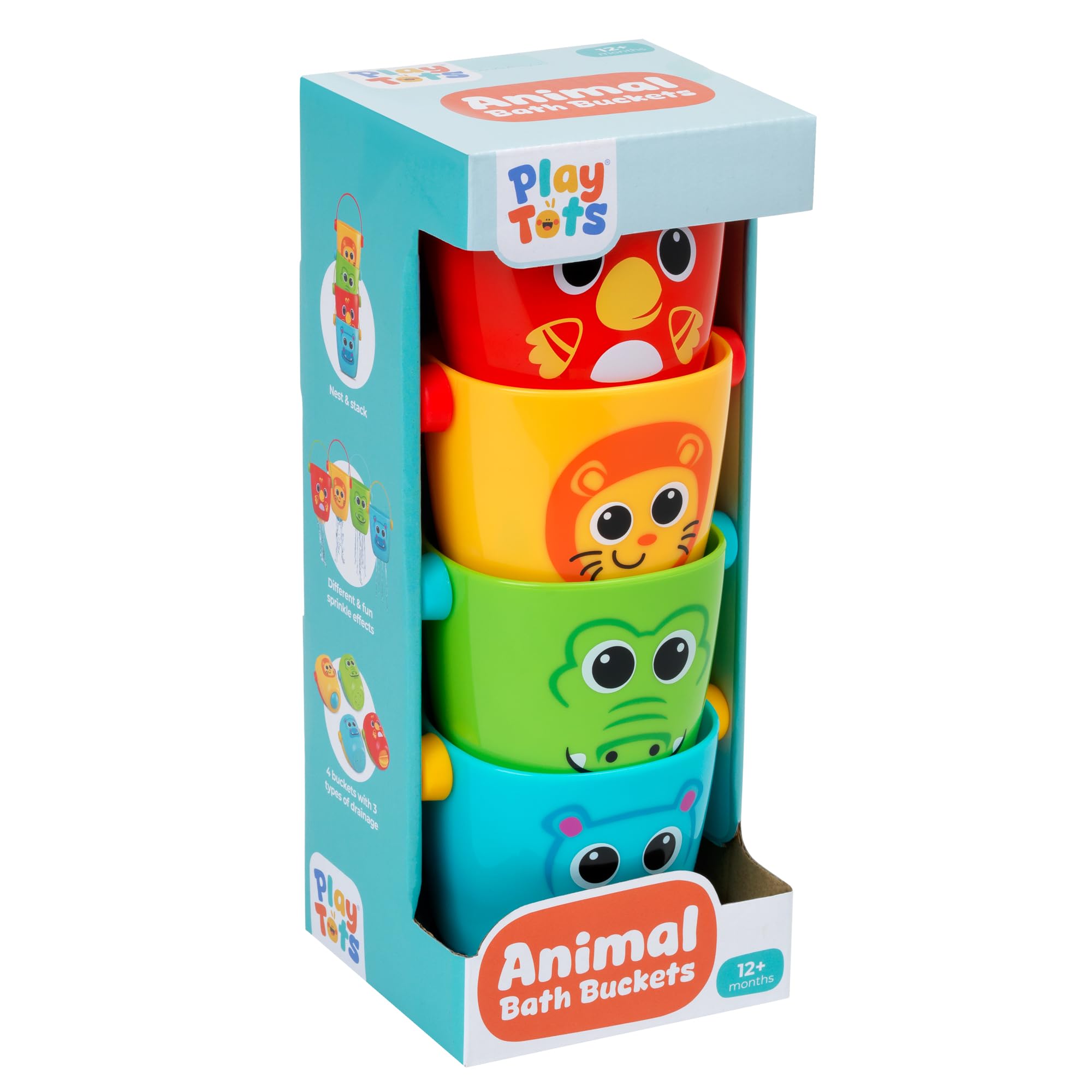 Play Tots Animal Bath Buckets - 4-Piece Stackable Bath Toy Set for Toddlers 7