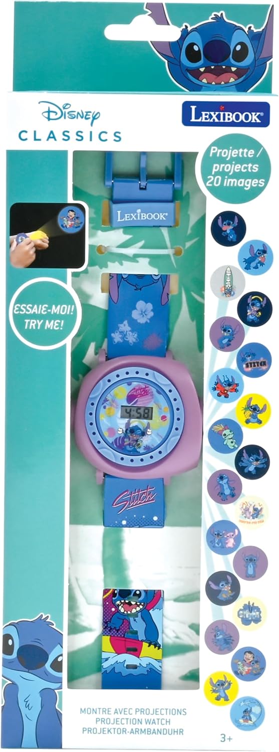 LEXIBOOK Disney Lilo & Stitch Projection Watch - Adjustable Digital Screen with 20 Images, Ages 3+