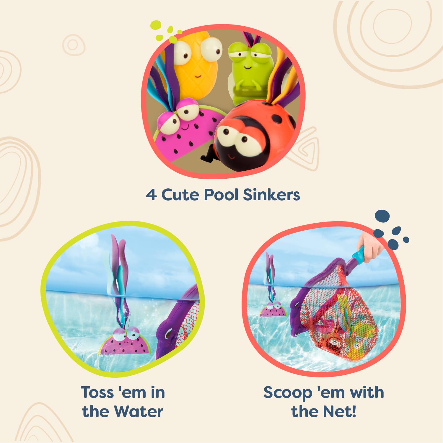 B. toys by Battat Hippo Scoop-a-Diving Pool Toys Set for Ages 3+ 3