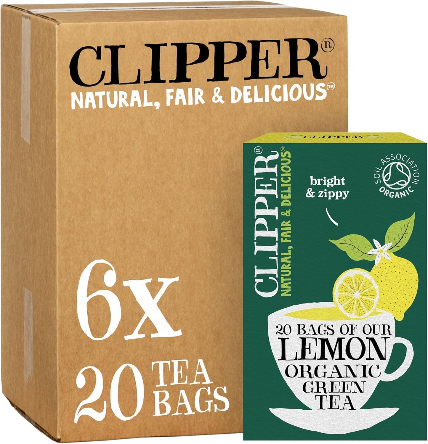 Clipper Organic Lemon Green Tea Bags - 120 Count (6x Boxes of 20) | Fairtrade & Plastic-Free 1