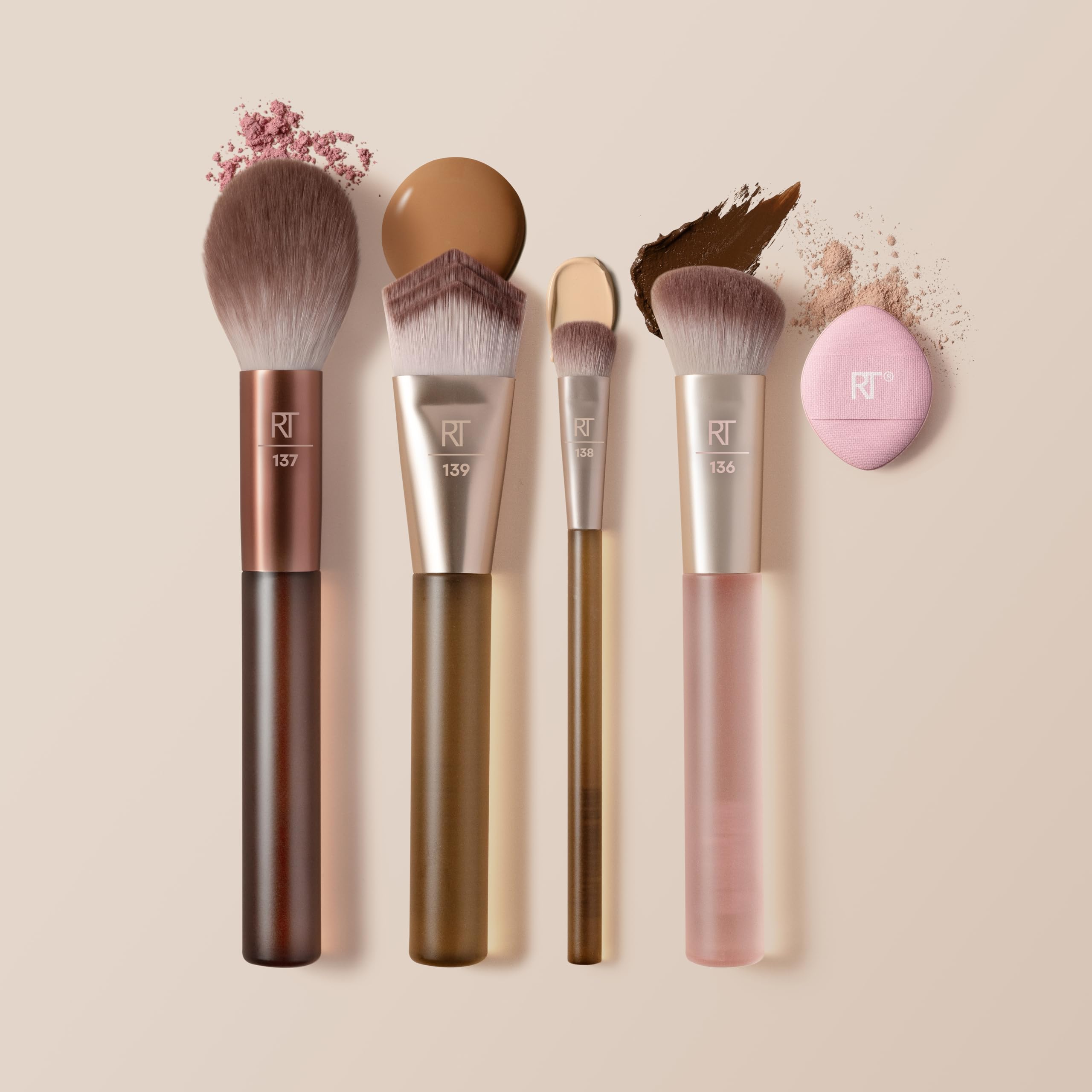 REAL TECHNIQUES New Nudes 2.0 Blurred Base Kit - 5 Piece Face Makeup Brush Set with Mini Powder Puff 2