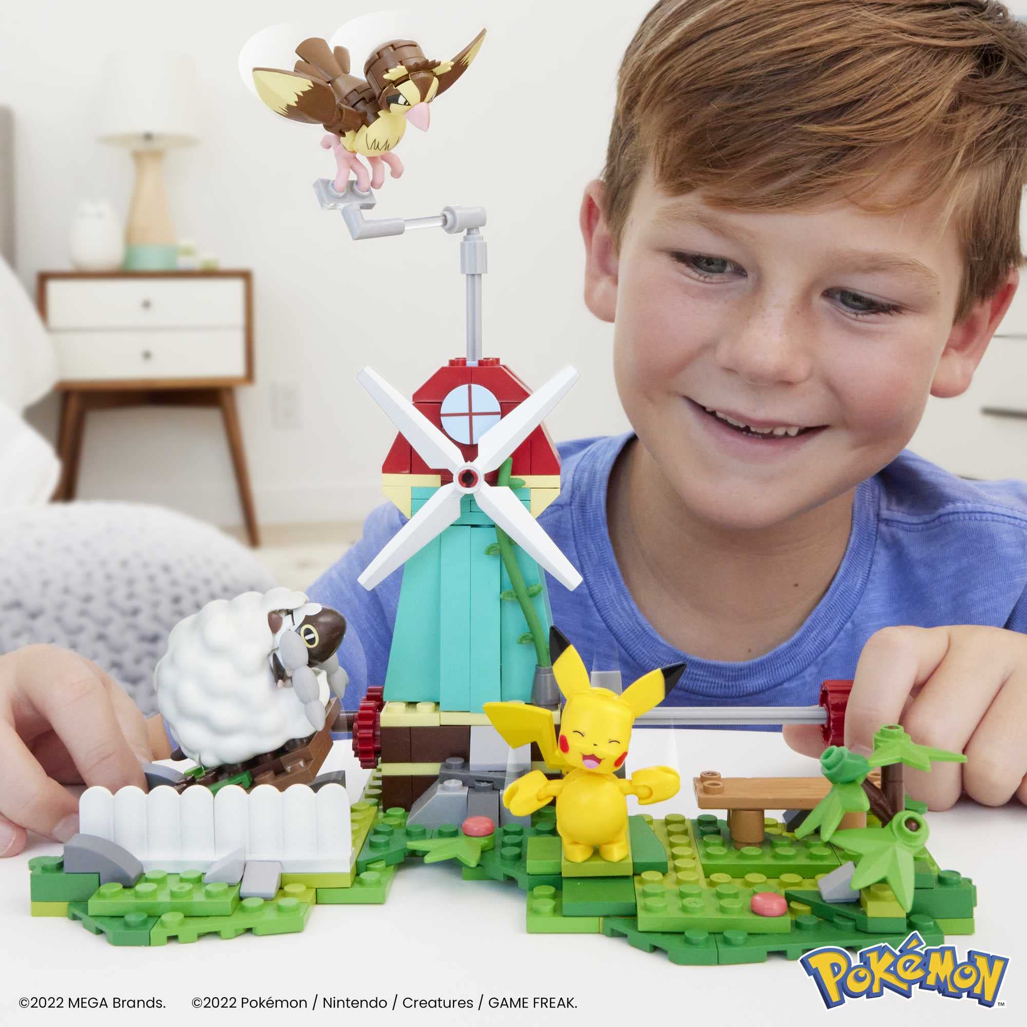 Mega Bloks Pokémon Countryside Windmill Building Set with Pikachu, Pidgey, Wooloo | 240 Pieces | Ages 7+ 3