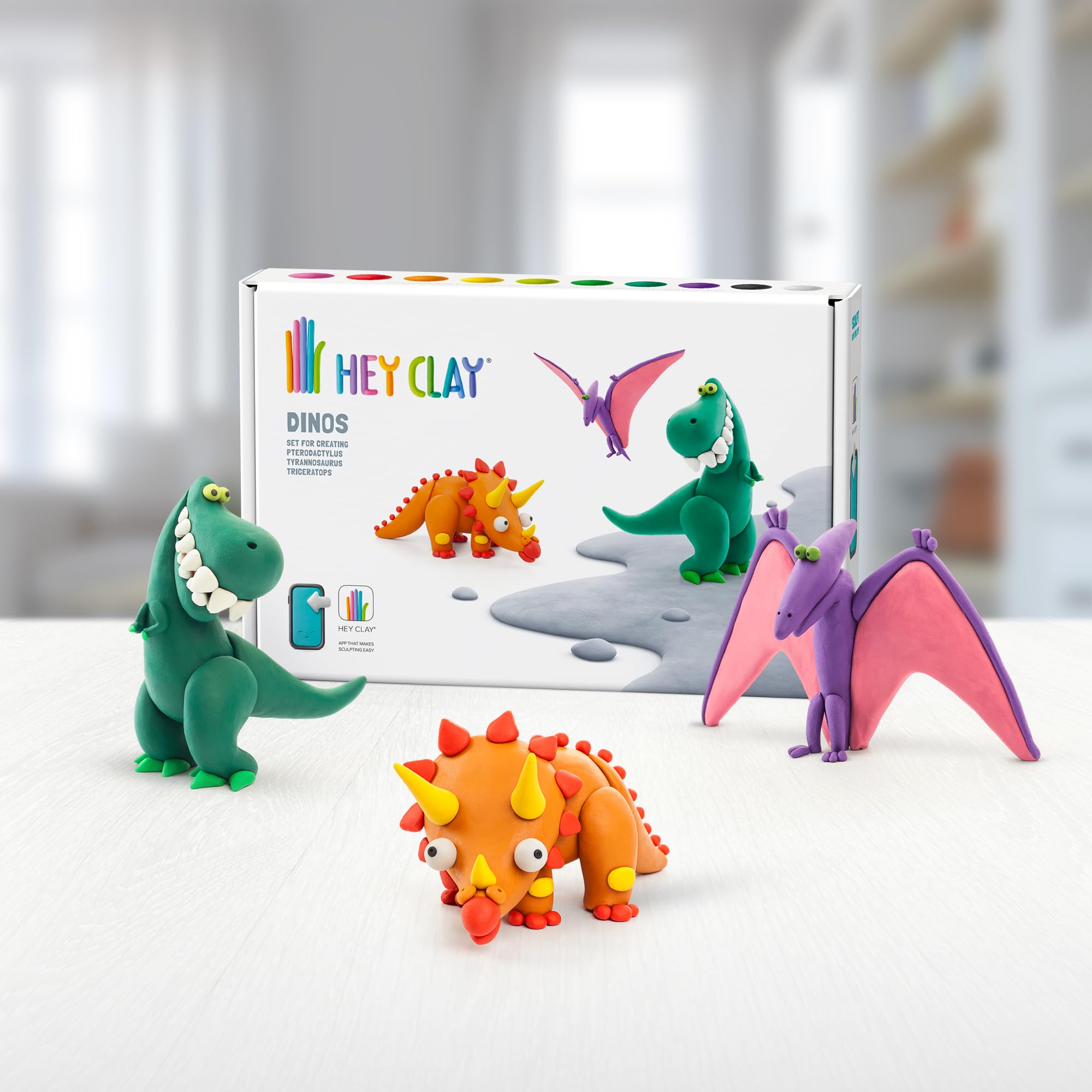 Hey Clay Dinos: Pterodactylus, Triceratops, Tyrannosaurus Set - Educational Clay Playset 15