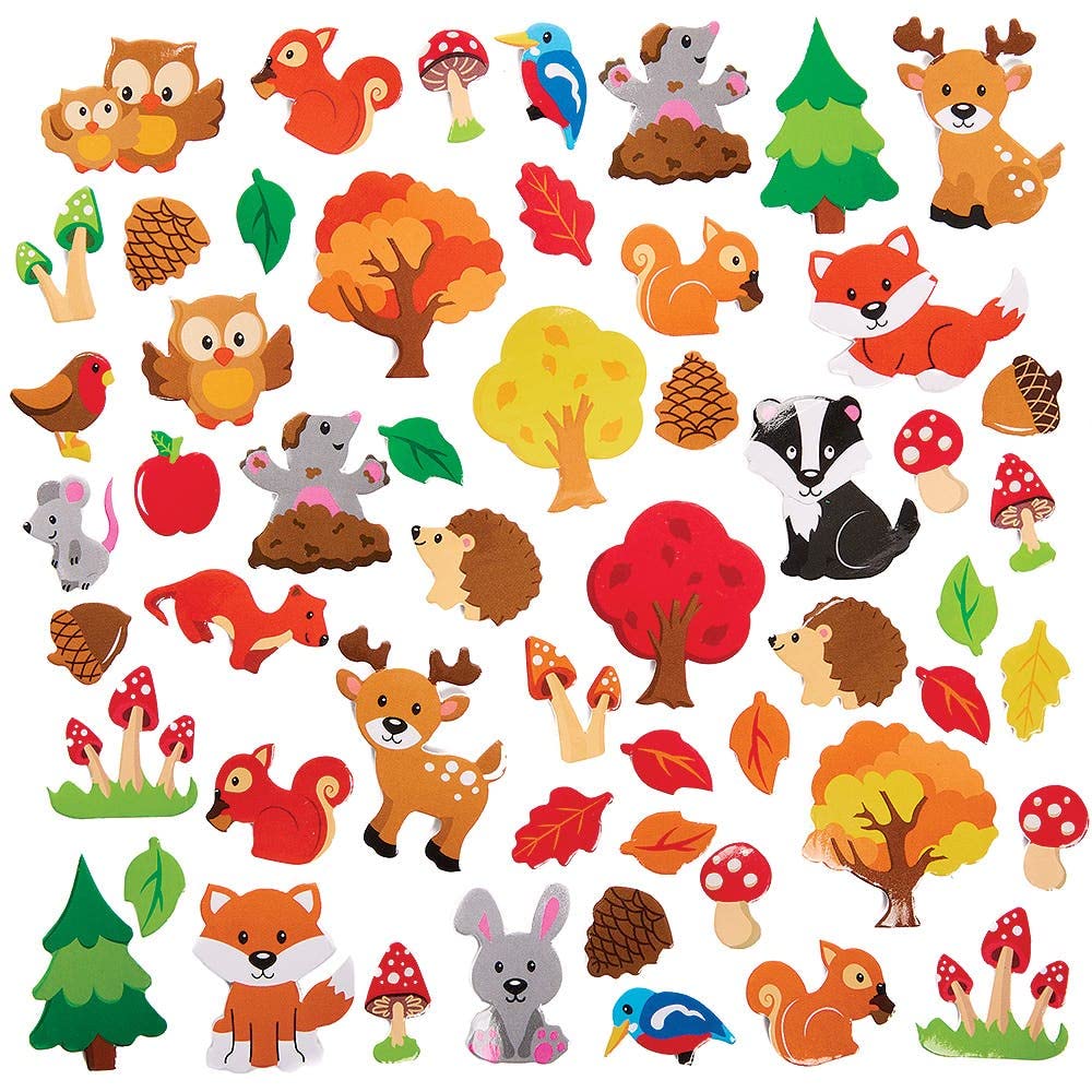 Baker Ross Woodland Animal Foam Stickers - Pack of 100, 15mm-40mm 1