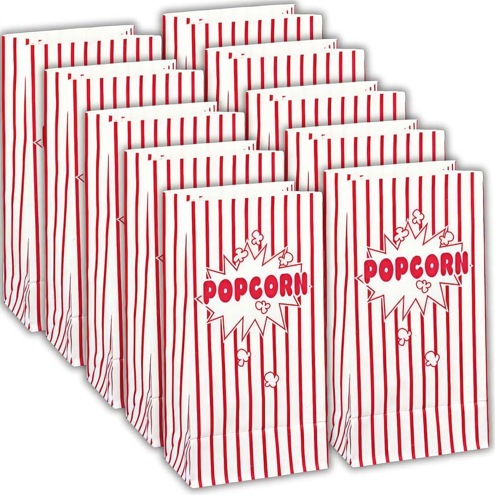 Unique Party Popcorn Bags - Red & White Design | Pack of 10 | Paper 1
