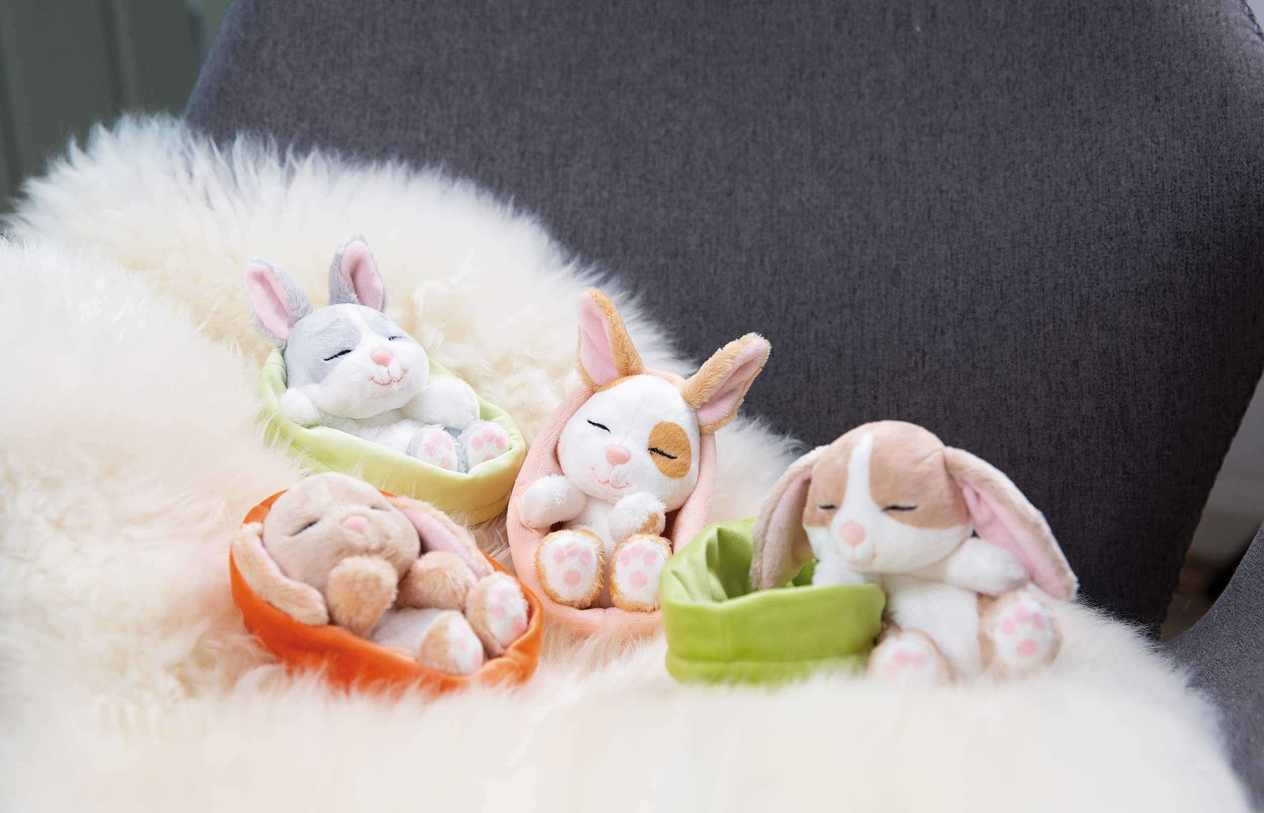NICI Sleeping Pets Bunny - Soft Plush Toy in Green Basket, 12cm 5