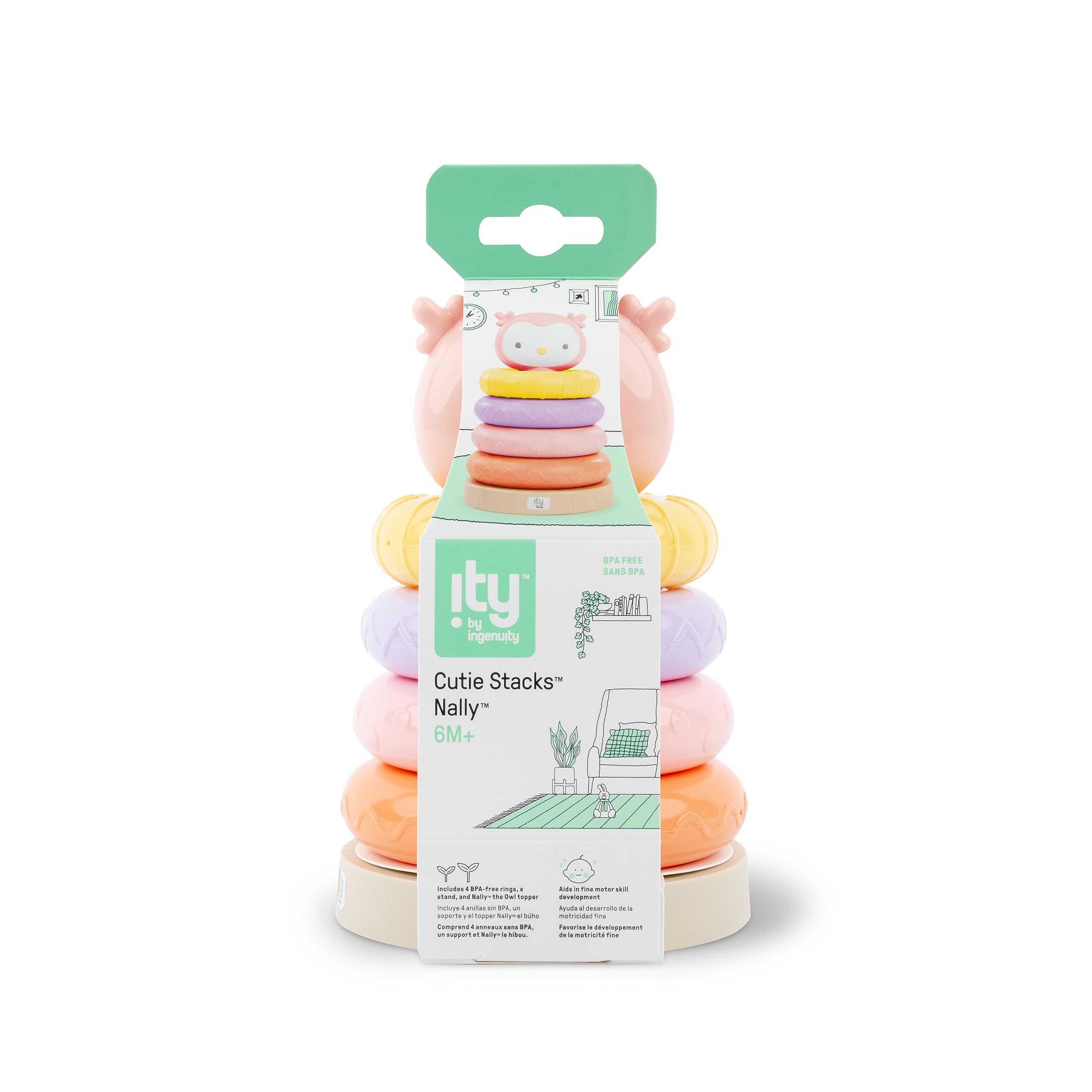 Ingenuity ity Cutie Stacks - Nally the Owl Stacking Toy for Babies 6+ Months 5