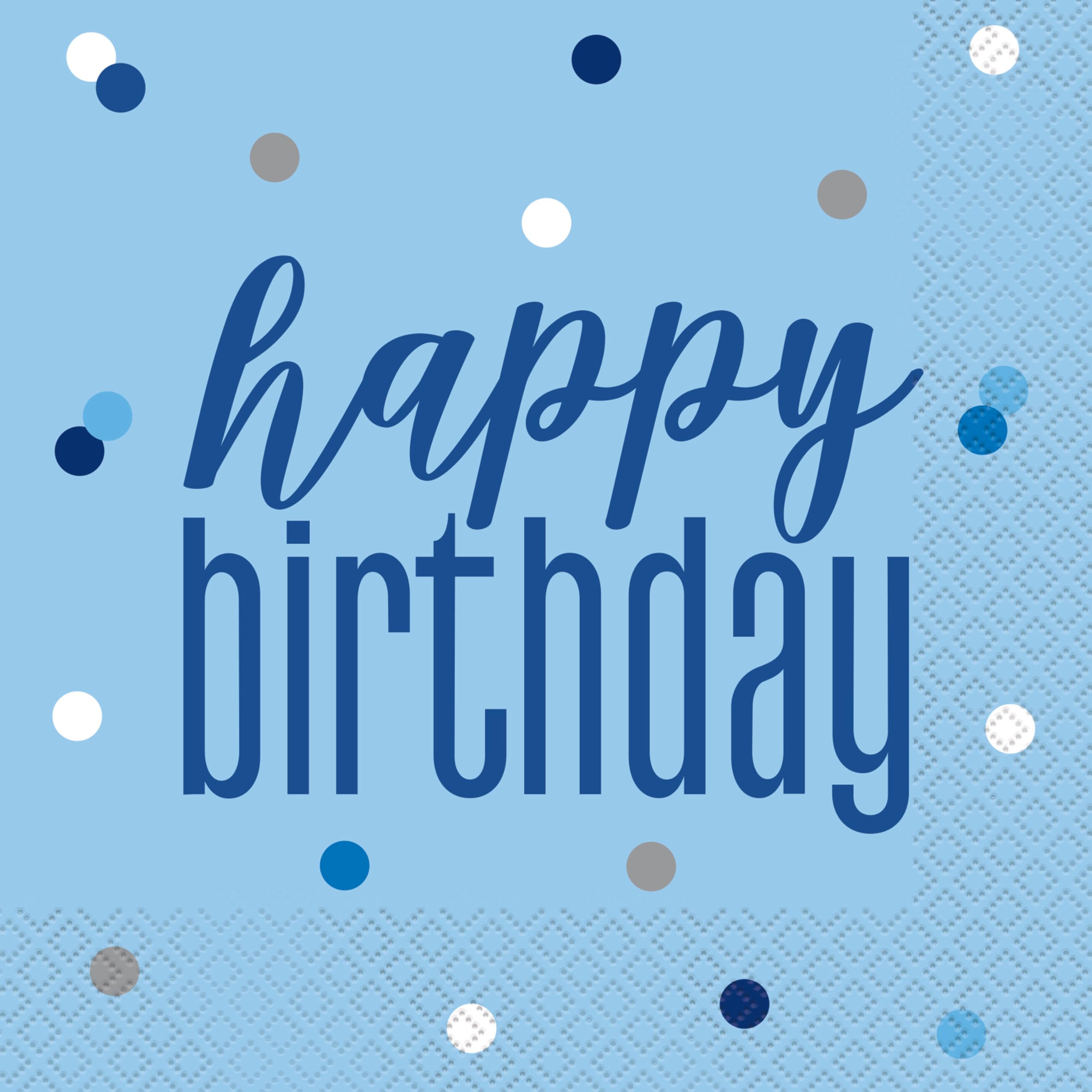 Unique Dazzling Glitz Blue & Silver Happy Birthday Luncheon Napkins - 16 Count | 16cm 1