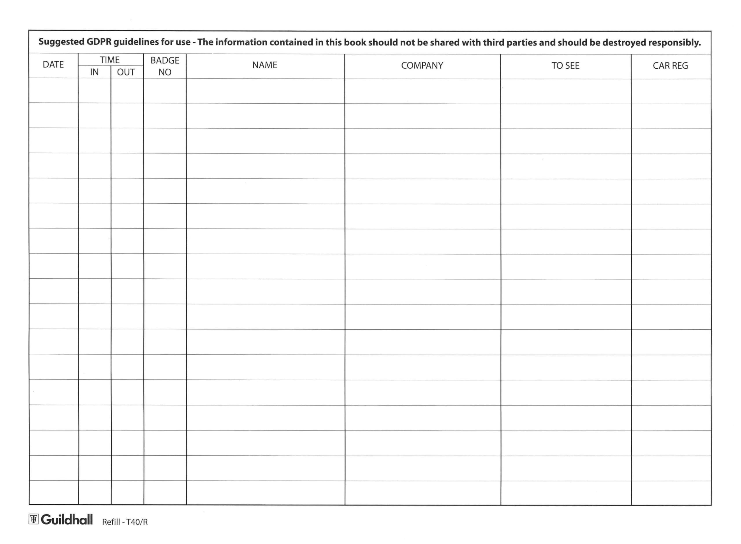 Guildhall Loose-Leaf Visitors Book Refill Sheets | A4 Size | 50 Sheets 5