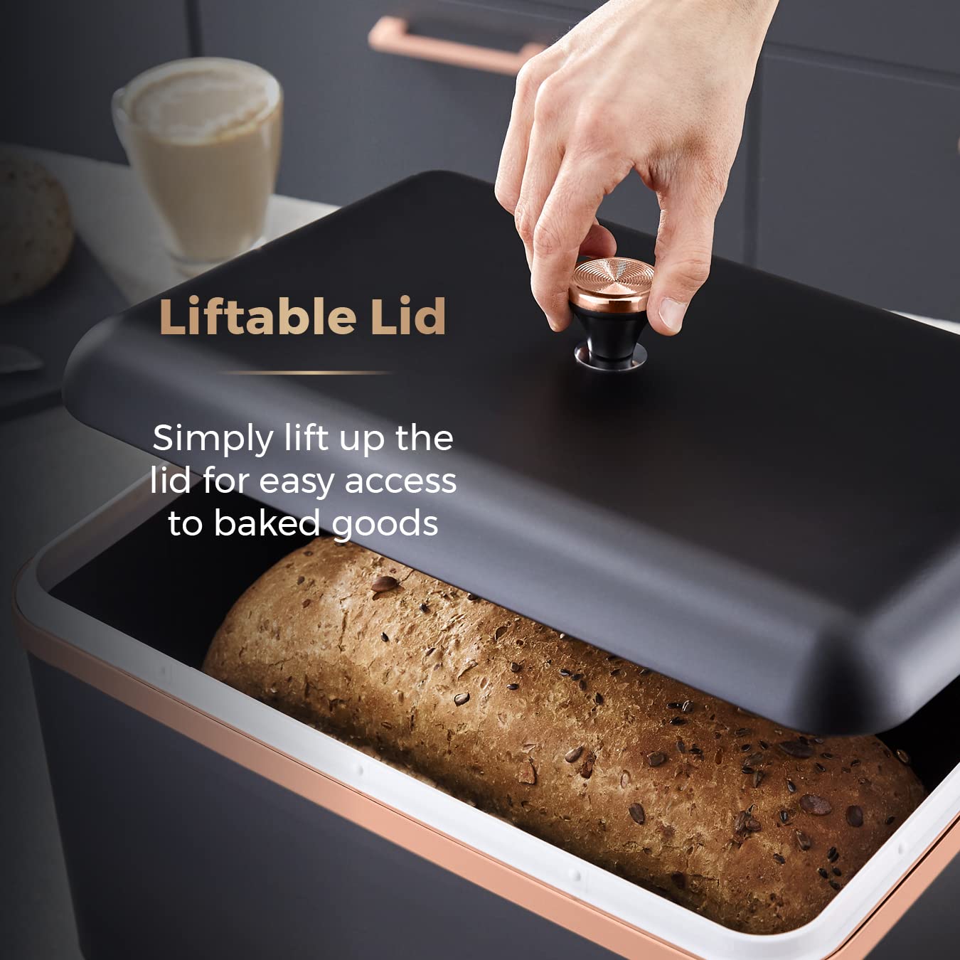 Tower Cavaletto Bread Bin - Large Capacity, Durable Carbon Steel, Removable Lid, Black 5