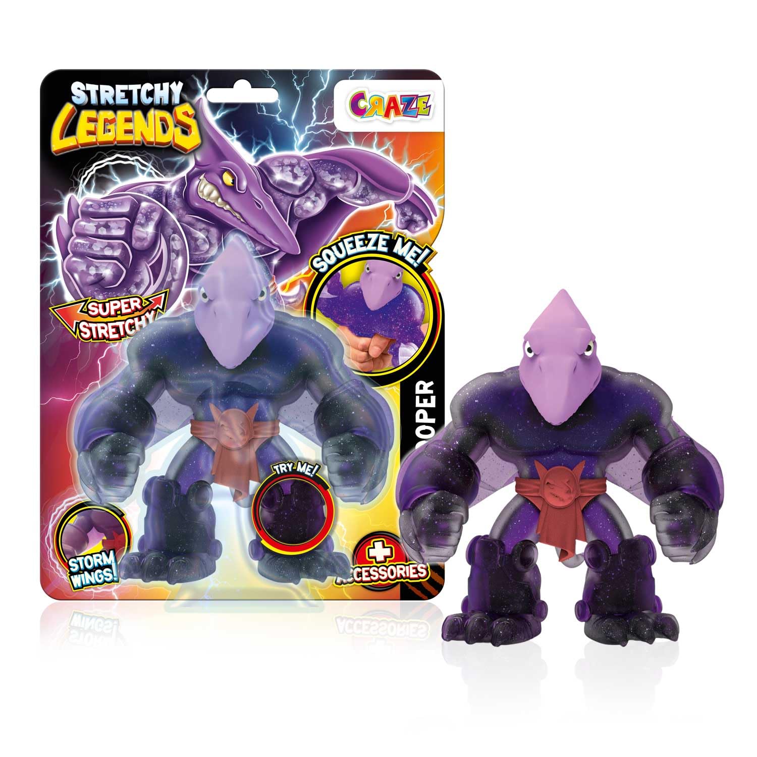 CRAZE Legends Stretchy Pterotrooper Action Figure - Stretchy Dinosaur Toy with Slime, 3 Accessories 6