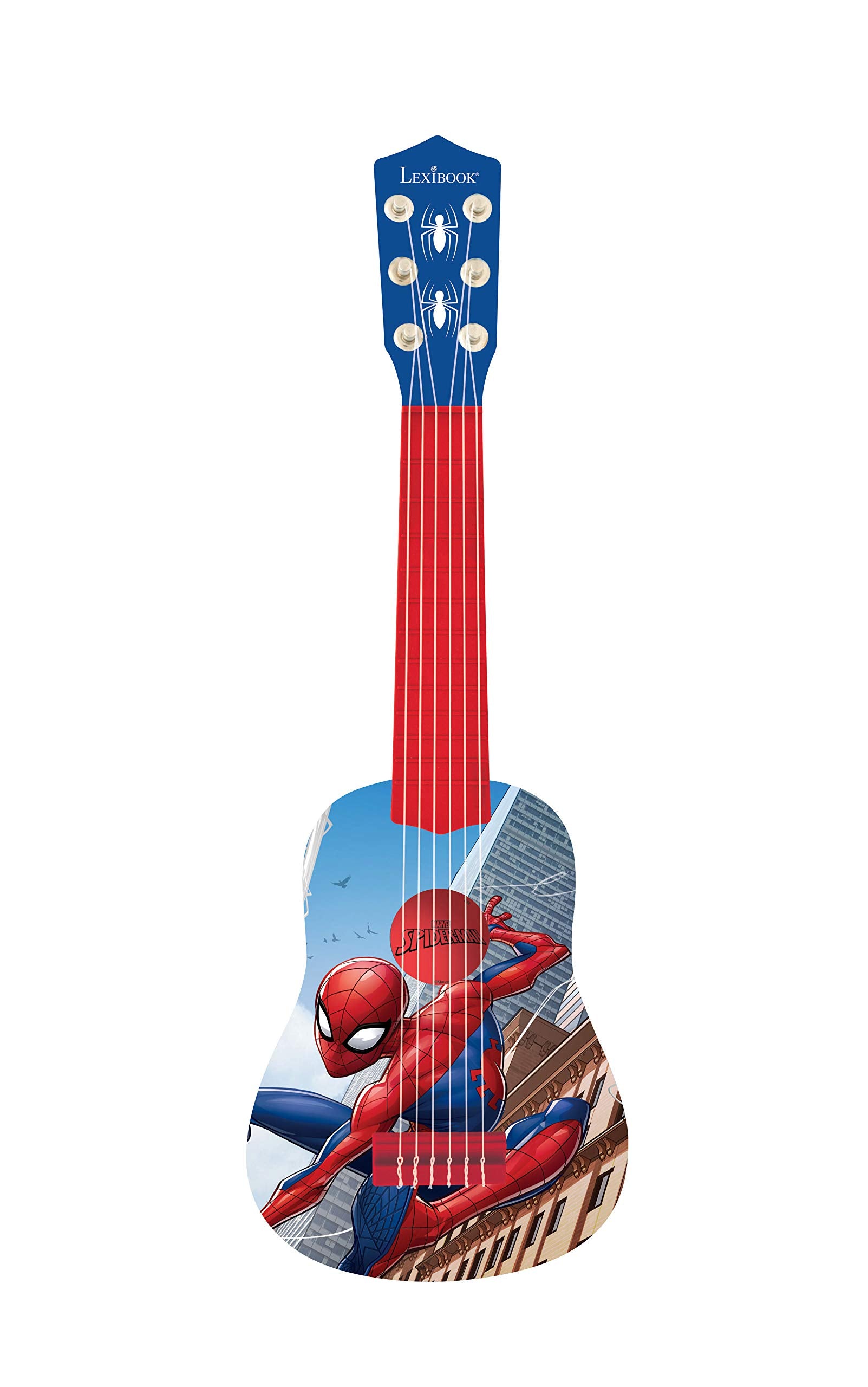 Lexibook Marvel Spider-Man Peter Parker My First Guitar - 6 Nylon Strings, 53 cm, Learning Guide Included, Blue/Red, K200SP