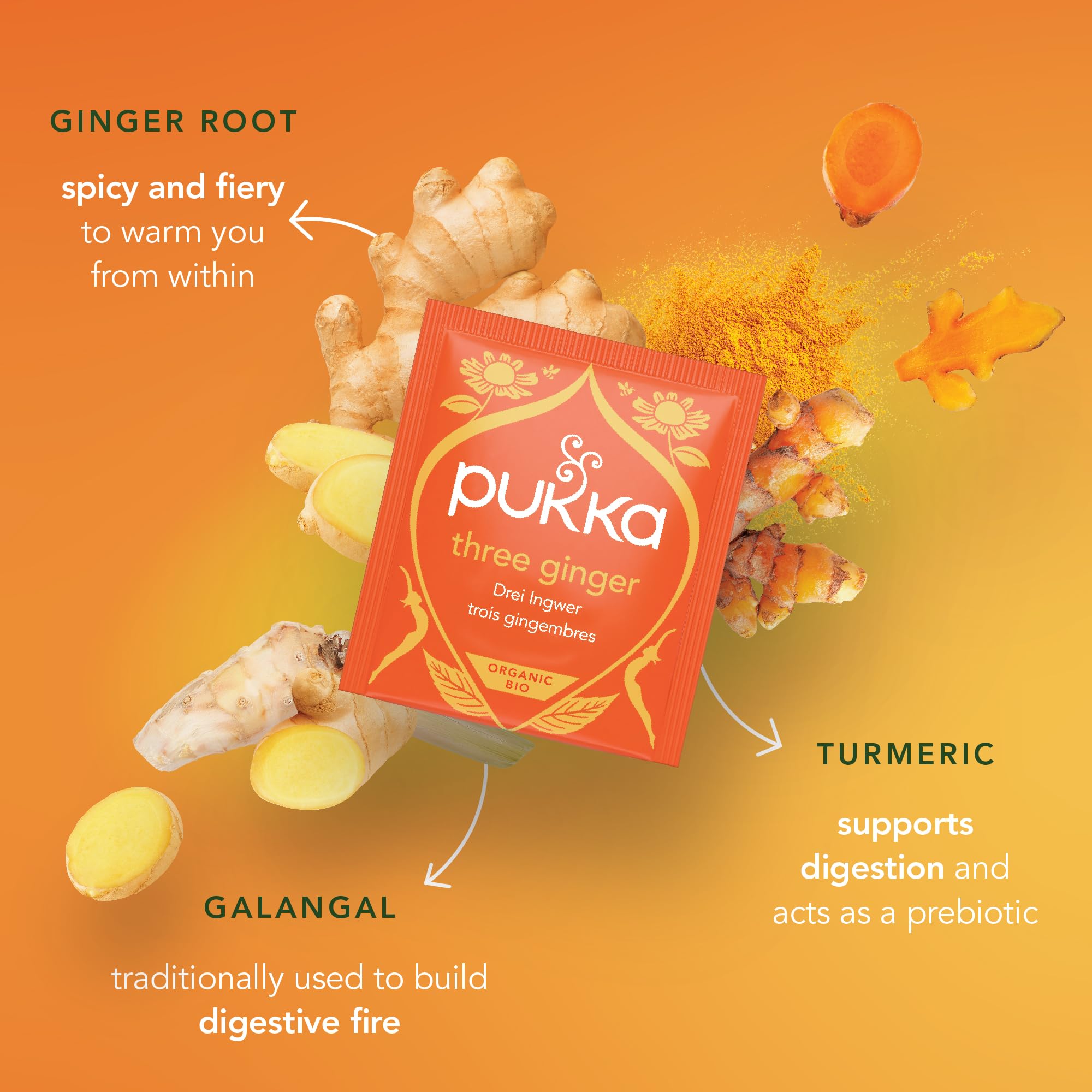 Pukka Herbs Three Ginger Organic Herbal Tea - 80 Count (Pack of 4) | Aids Digestion | Caffeine-Free 4