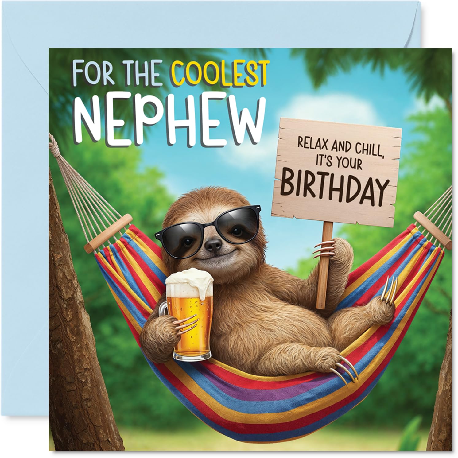 Stuff4 Chilled Out Sloth Nephew Birthday Card | 145mm x 145mm Square Card 1