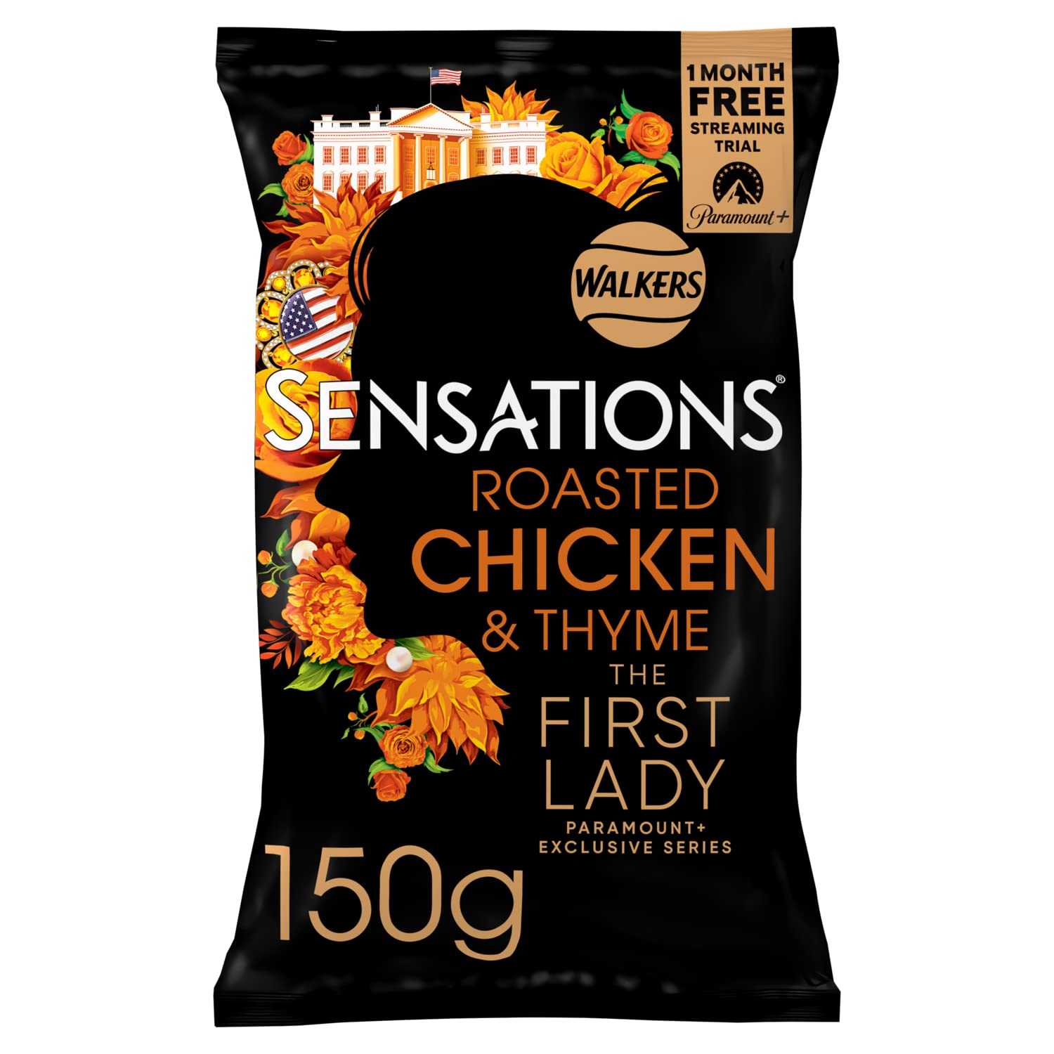 Sensations Roast Chicken & Thyme Thick Cut Premium Potato Crisps, Sharing Bag 150g