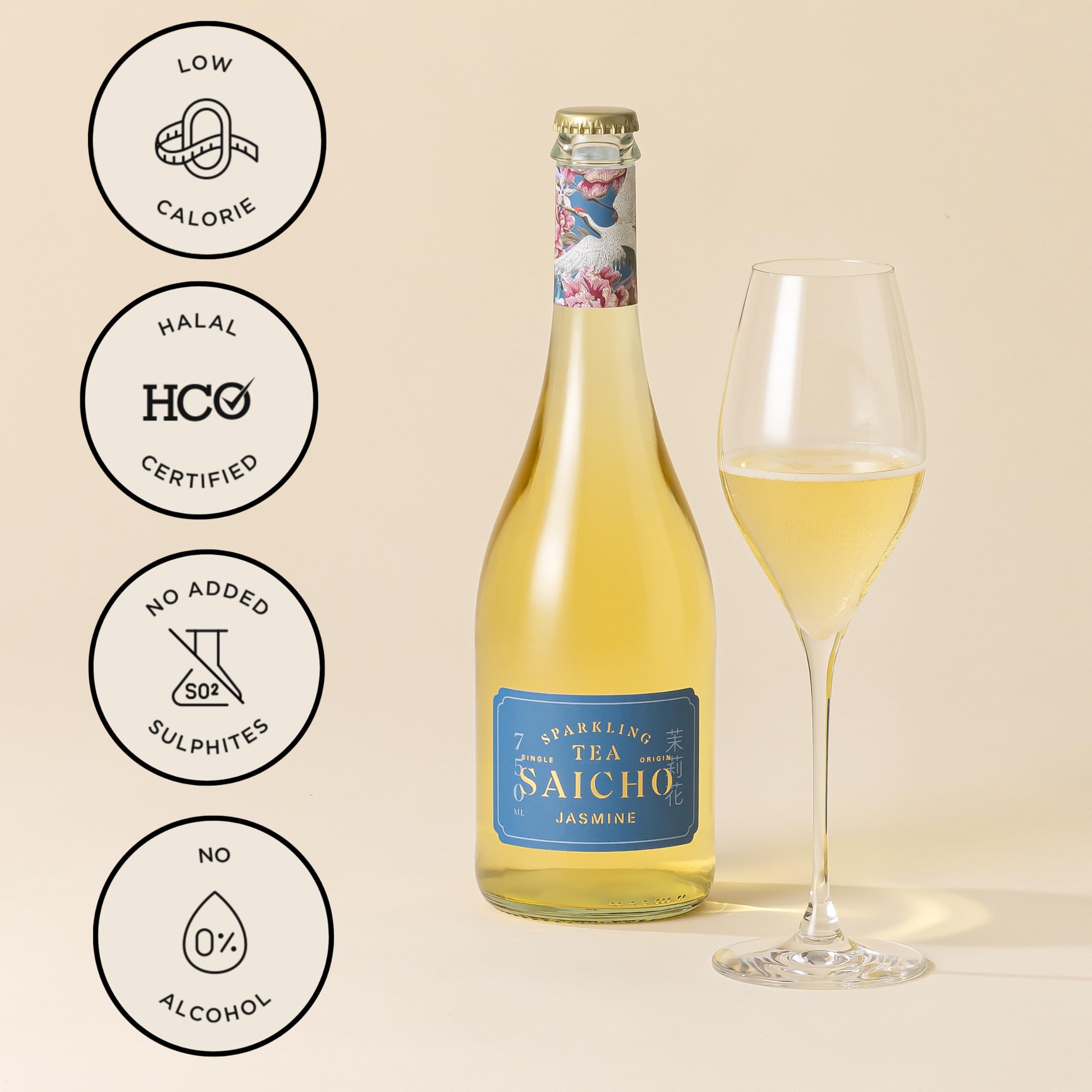 SAICHO Luxurious Non-Alcoholic Jasmine Sparkling Tea - Low Calorie, Cold Brewed 2