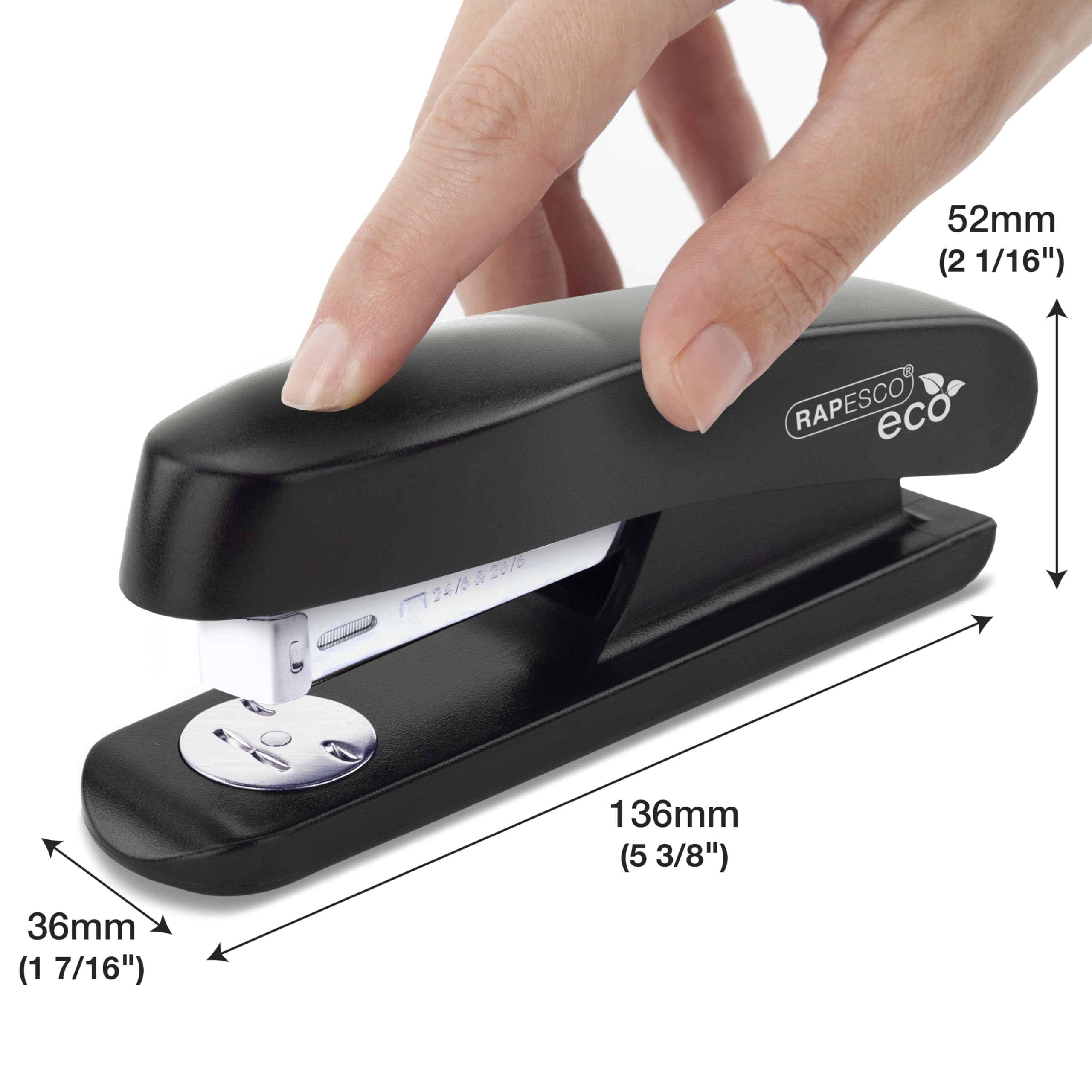 RAPESCO 1841 ECO Half Strip Stapler - 20 Sheet Capacity | 100% Recycled ABS | Black 2