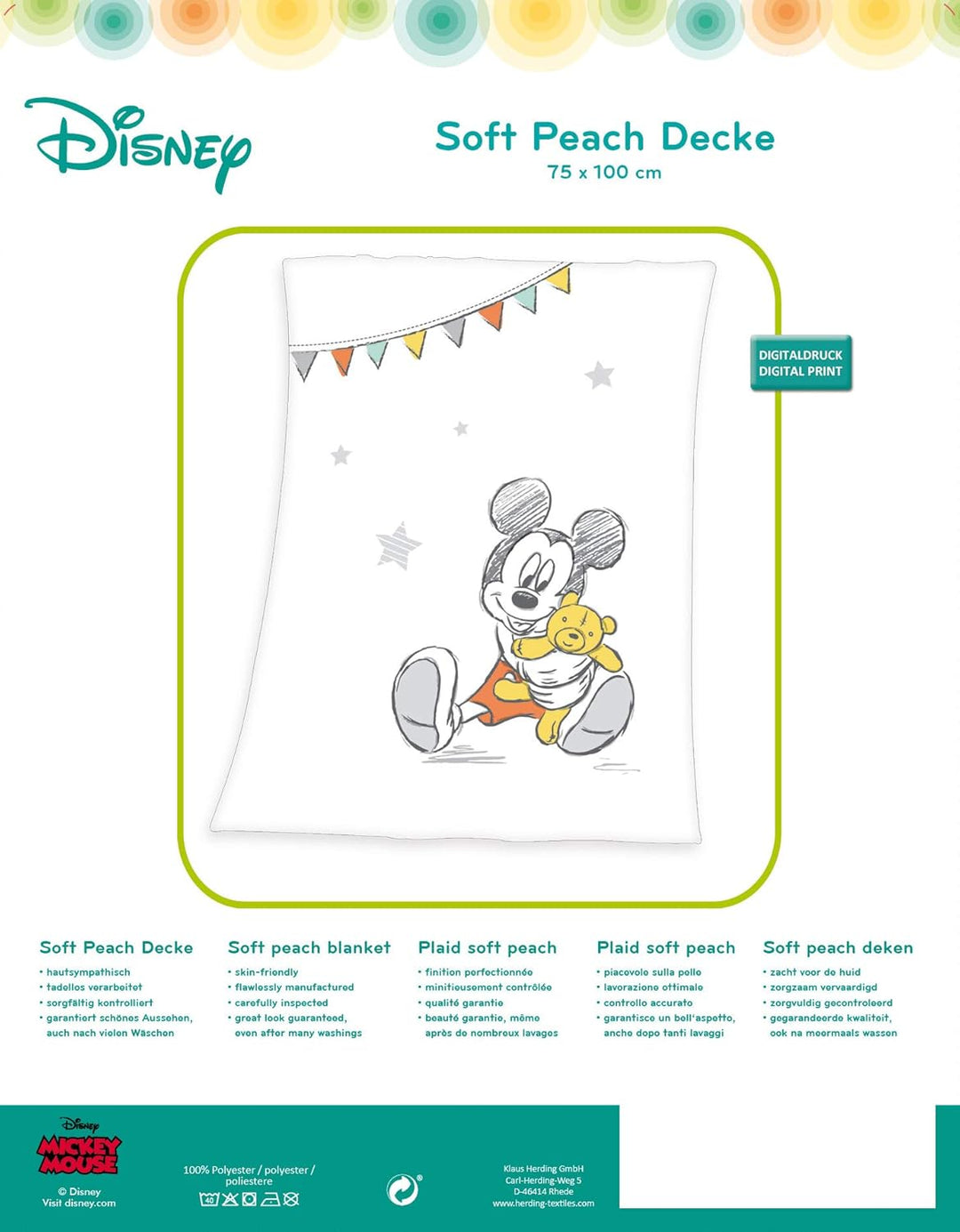 Herding - Disney Mickey Mouse Baby Blanket, 75 x 100cm, Soft Polyester, White