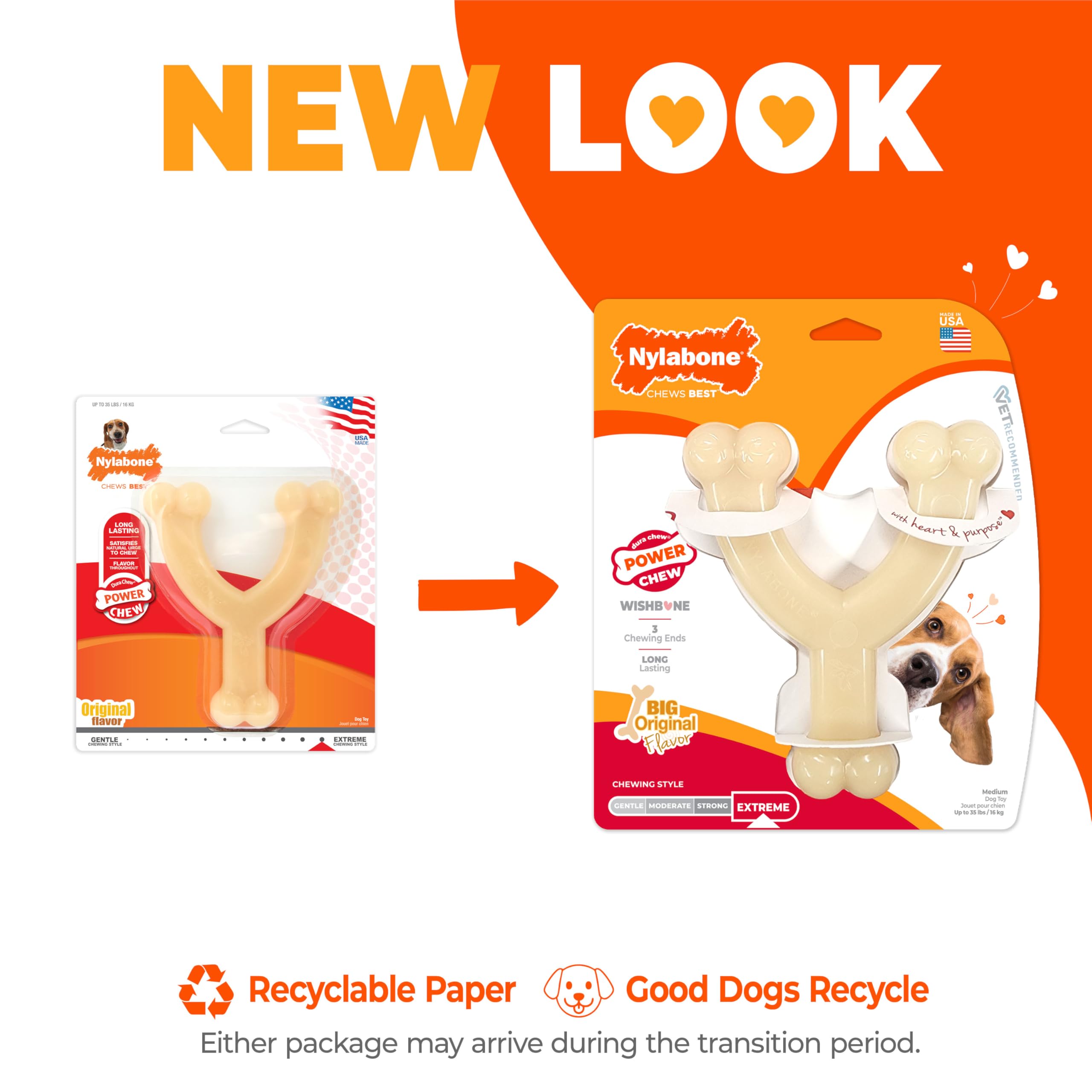 Nylabone Dura Chew Extreme Tough Dog Chew Toy Bone - Chicken Flavour Wishbone | Medium (Up to 16 kg)