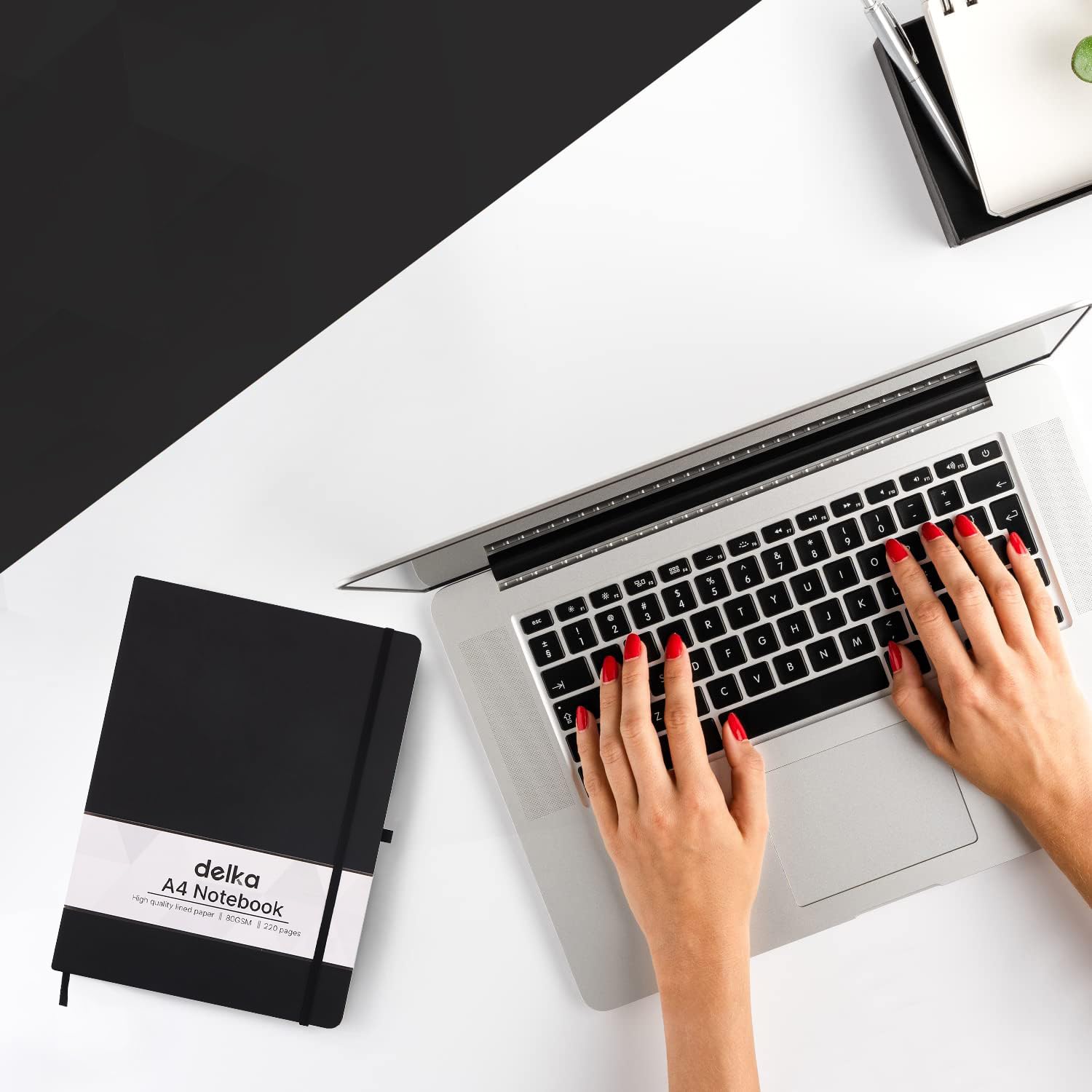 delka A4 Notebook - Vegan Leather Hard Cover | 160 Pages Ruled | Black