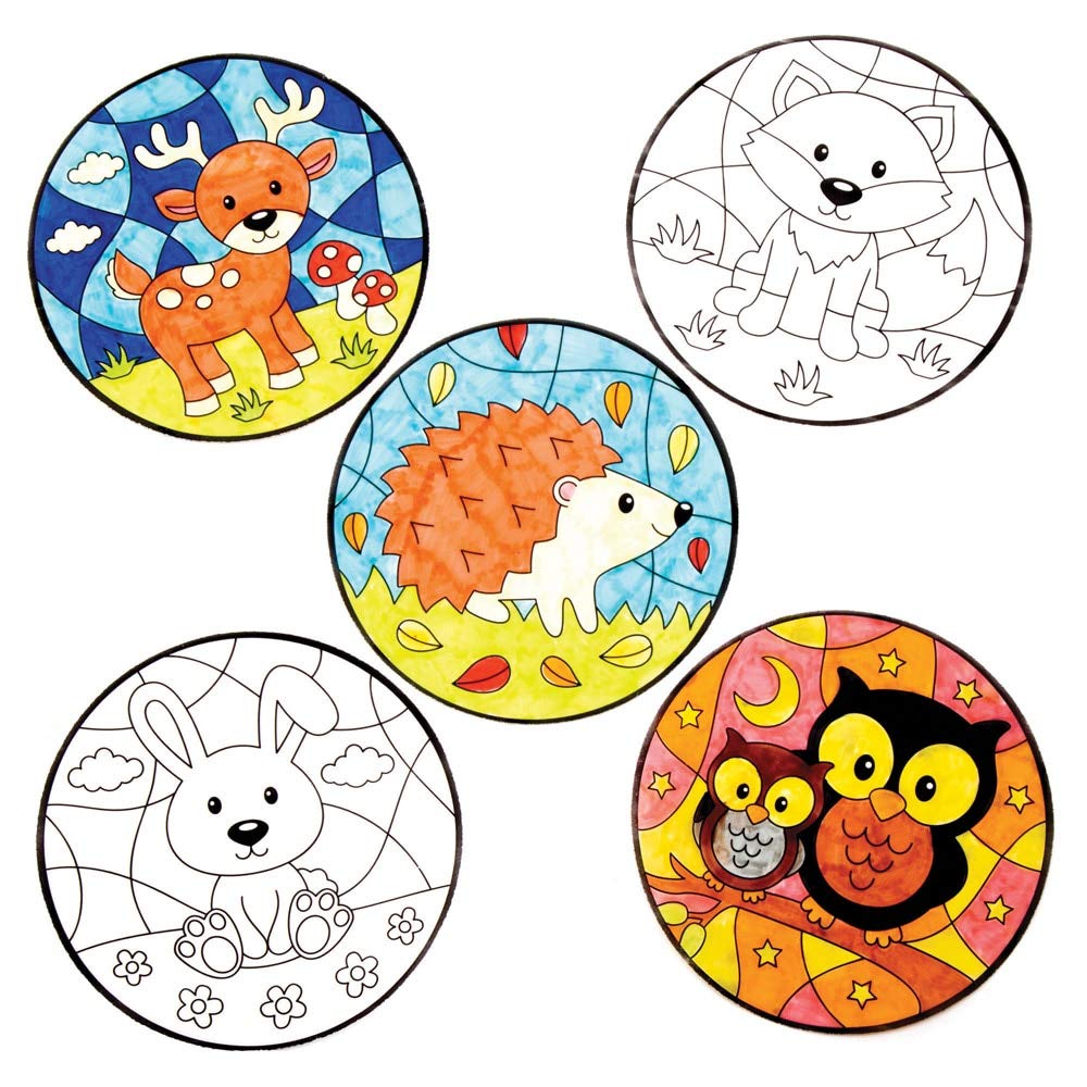 Baker Ross Woodland Animal Colour in Window Decorations AW869 | 6 Assorted Designs | 15 cm Diameter 1
