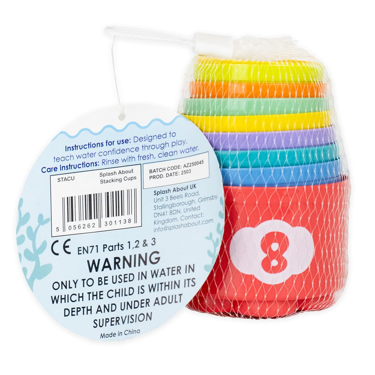 Splash About Stacking Cups - 8-Piece Bath Toy Set for Toddlers 2 Months+ 11