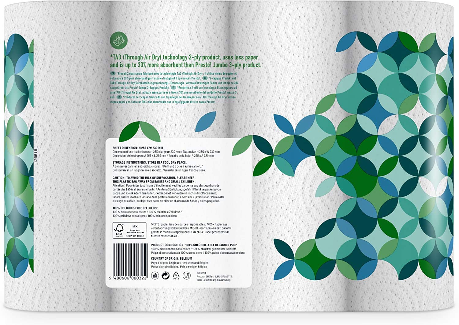 Presto! TAD Kitchen Roll - Extra Absorbent 2-Ply | 51 Sheets per Roll | Pack of 4 2