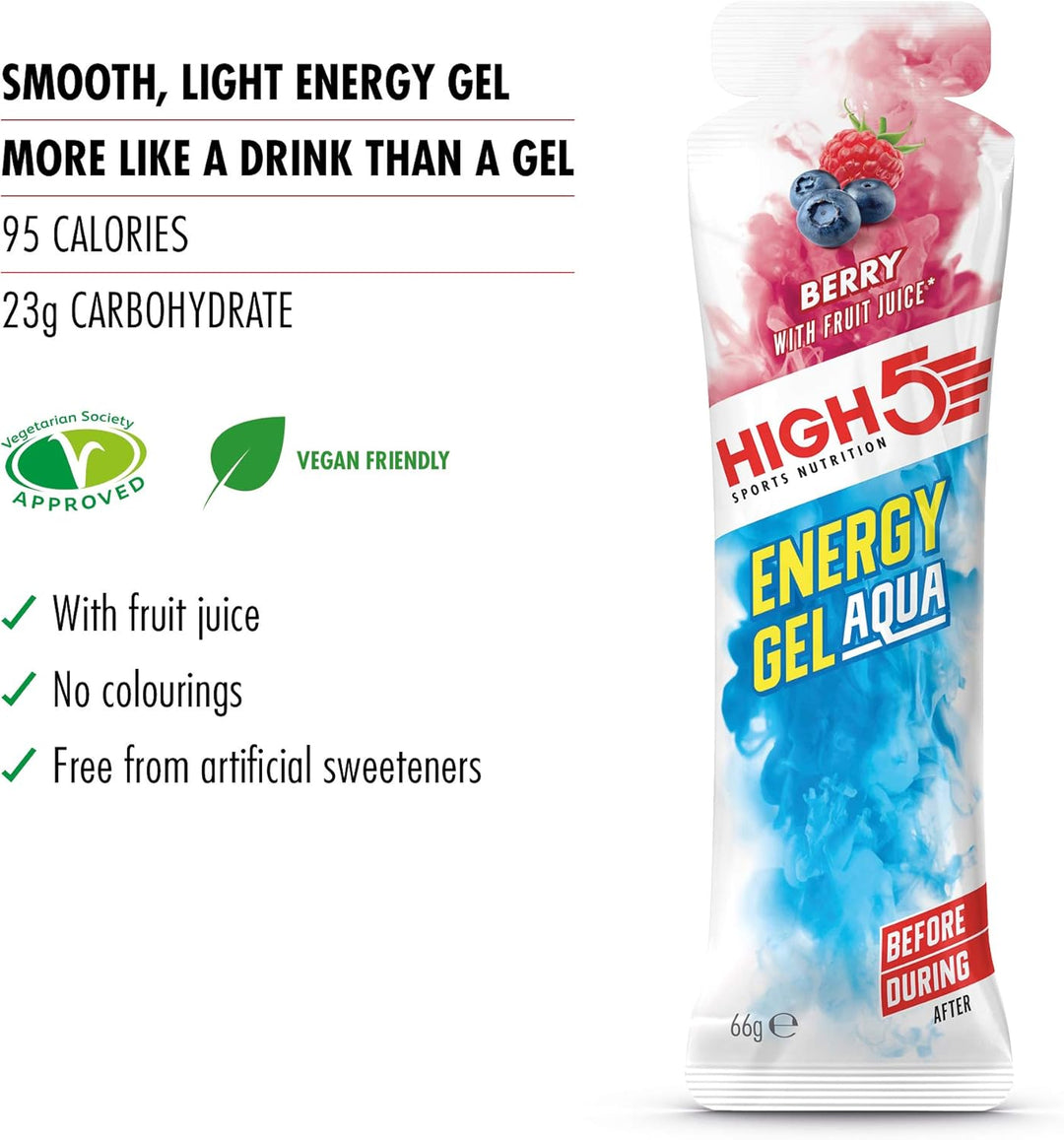 HIGH5 - Energy Gel Aqua Quick Release Energy Gel with Natural Fruit Juice (20 x 66g Sachets, Berry Flavor)