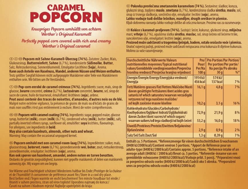 Werther's Original Caramel Popcorn Classic Caramel Flavour, 140g