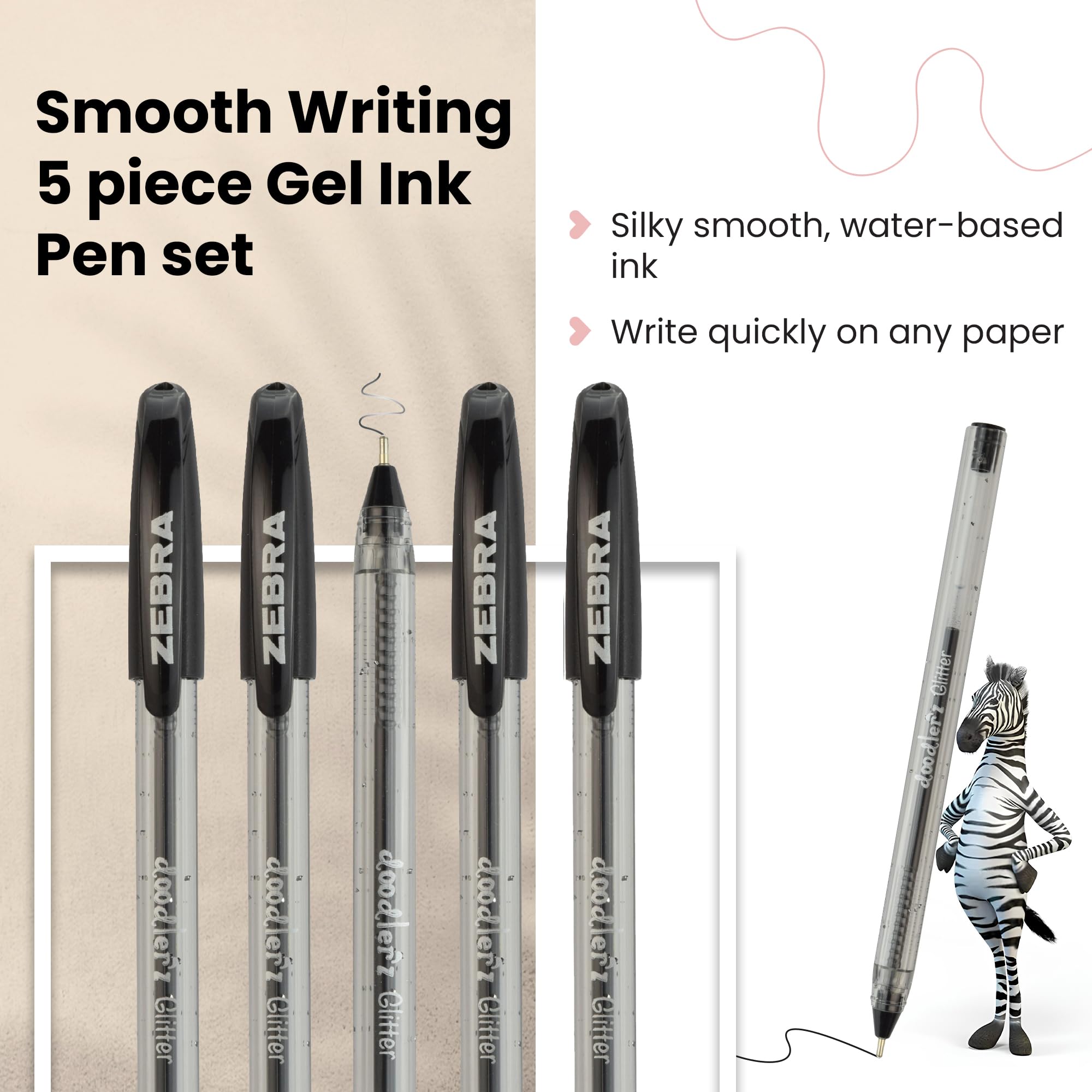 Zebra Pen Doodlerz Gel Stick Pen - 1.0mm Bold Point, Black Ink, 5-Pack 3