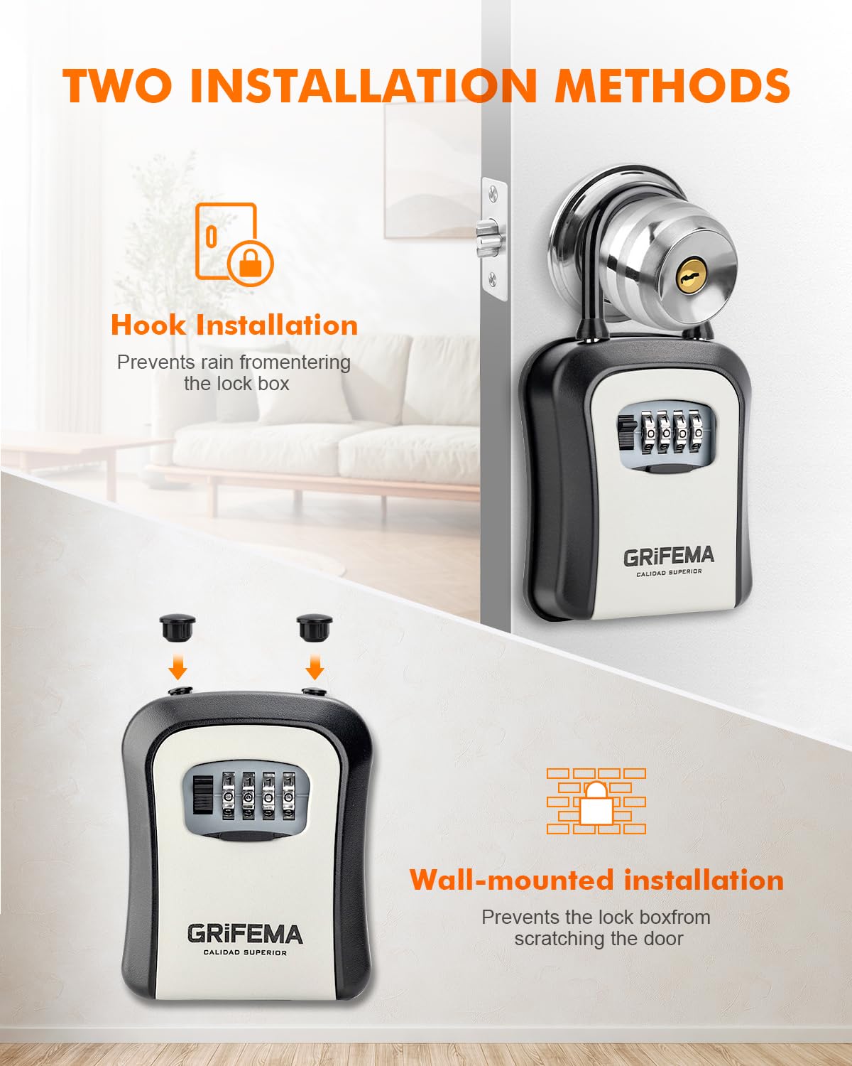 GRIFEMA GA1003-2 Key Safe Box - 4 Digit Combination Lock | Weatherproof | Zinc Alloy & Steel