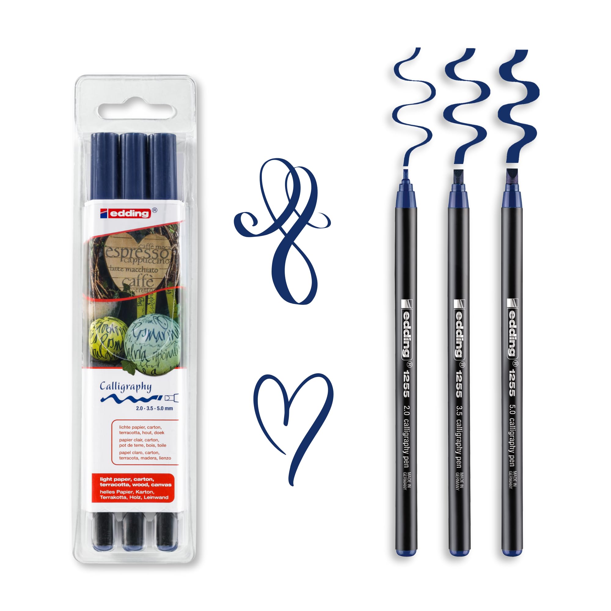 edding 1255 Calligraphy Pen - Steelblue - 3 Pens | Calligraphy Nib 2-5 mm | Waterproof Fibre Pens 1