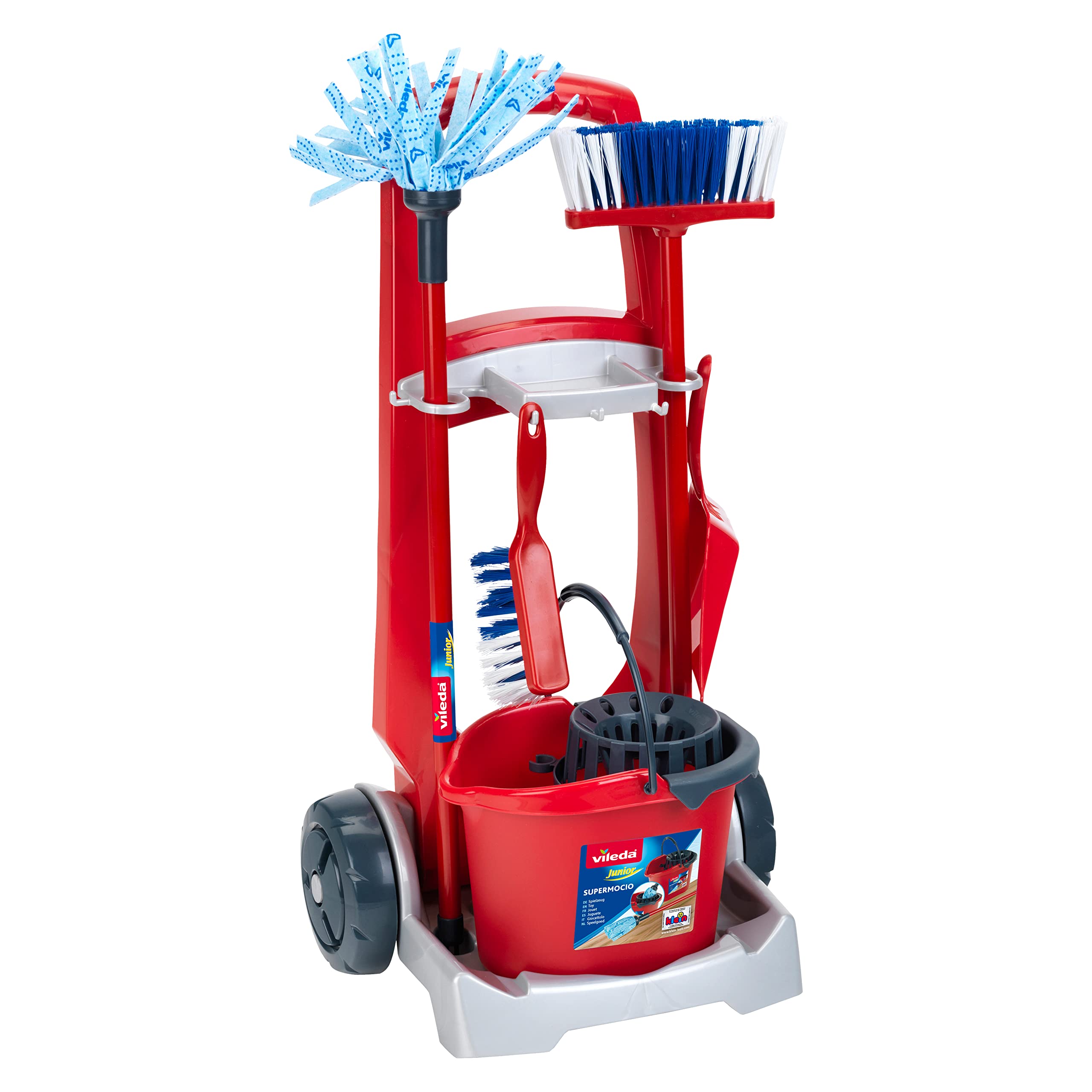 Theo Klein 6741 Vileda Broom Trolley Playset - Includes Mop, Bucket, Broom & Dustpan - Pretend Play for Ages 3+ 6