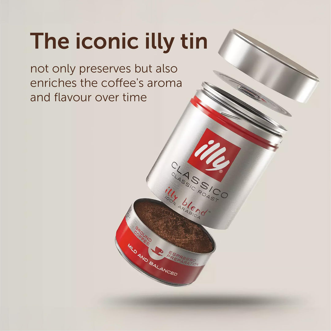 illy Coffee - Decaffeinated Ground Coffee, Medium Roast, 100% Arabica, 250g
