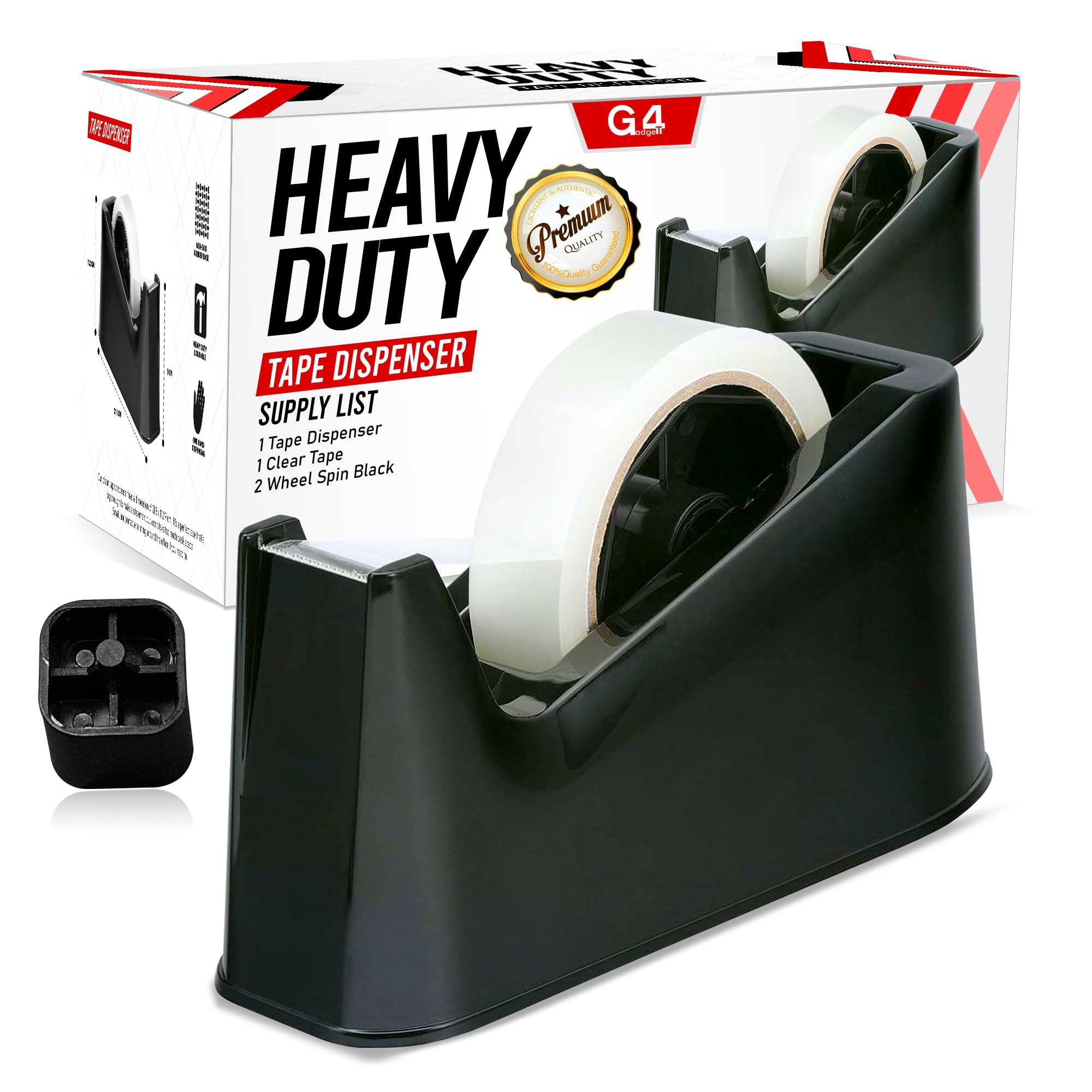 G4GADGET Heavy Duty Tape Dispenser - Weighted Non-Skid Base | Fits 33m & 66m Tape | One-Hand Use