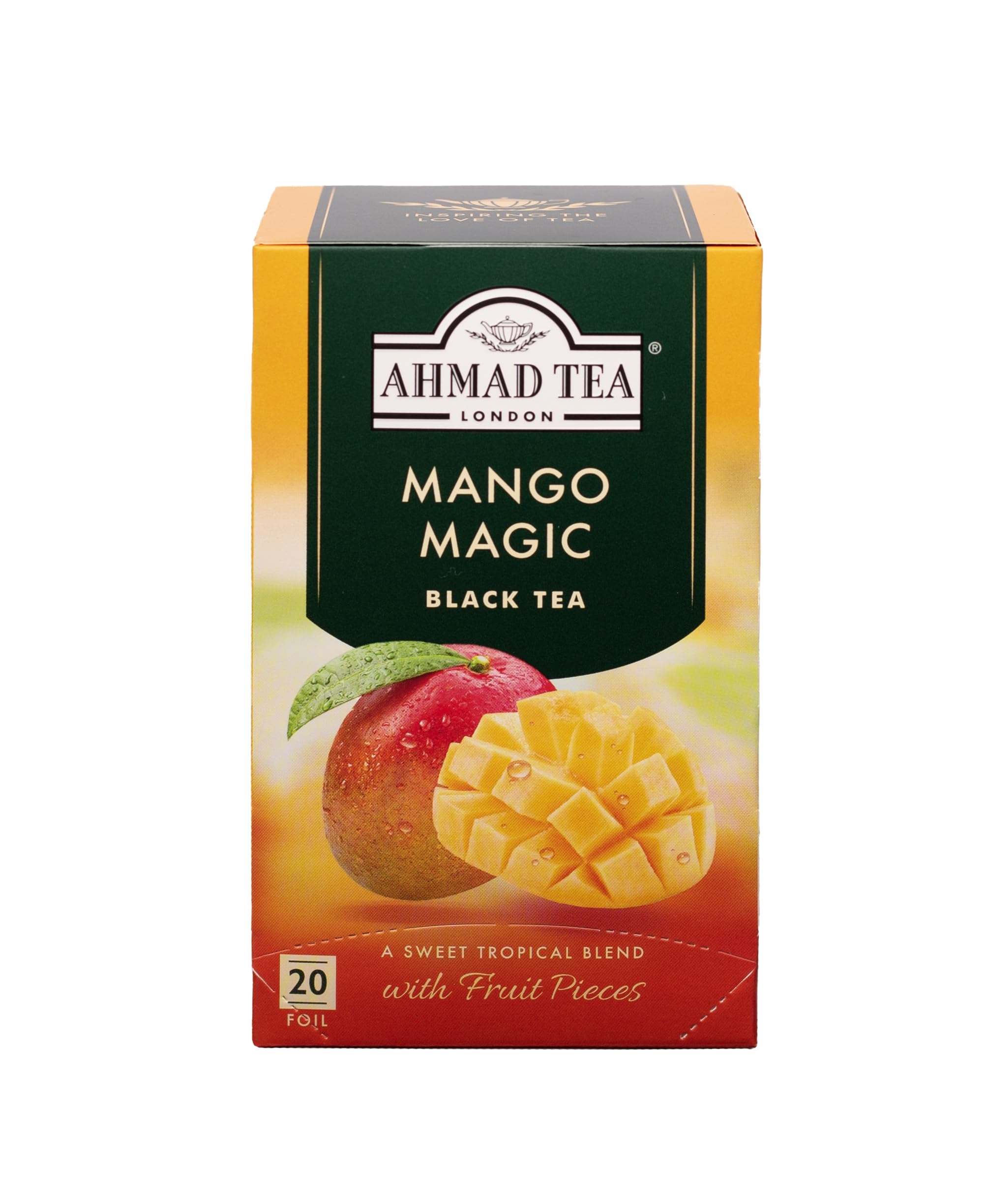 Ahmad Tea Mango Magic Fruit Black Tea - 20 Teabags | Uplifting Black Tea with Mango Extract