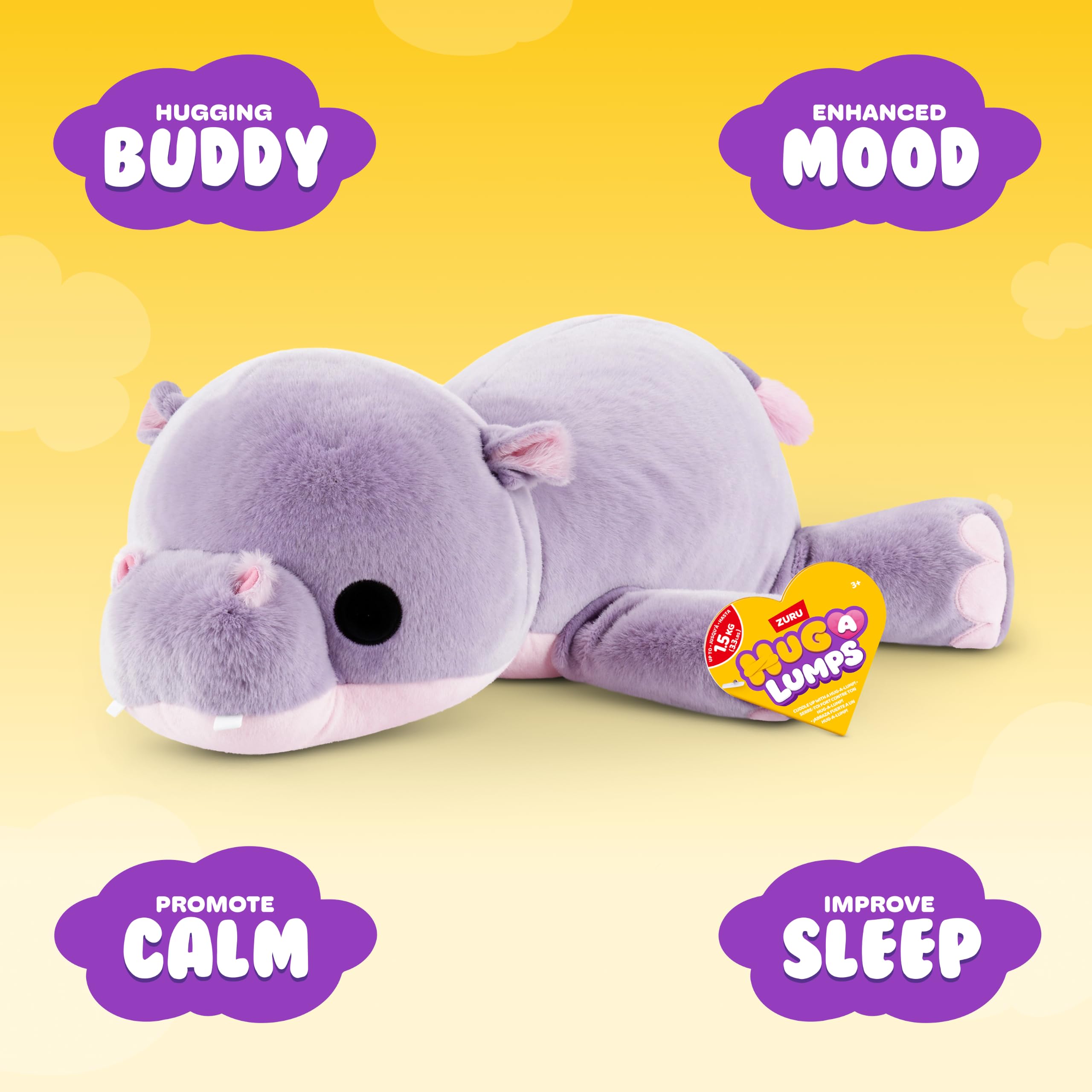 Hug-A-Lumps Medium Harley Hippo Soft Doll - Weighted Plush for Calm & Comfort | Ages 3+ 2